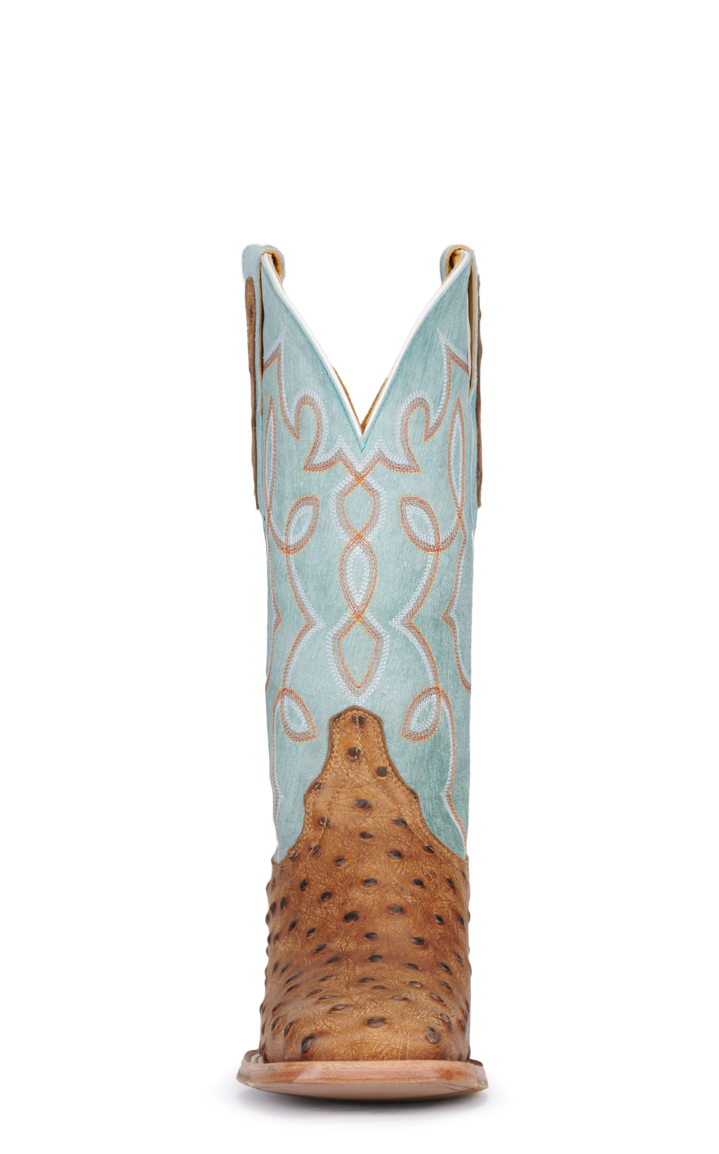 Cavender's Women's Sky Blue and Tan Ostrich Print Wide Square Toe Cowboy Boots - Image 1