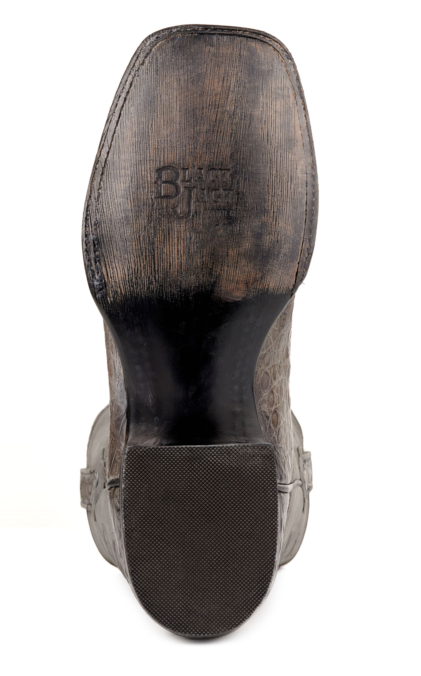 Black Jack Men's Burnished and Dark Gray Caiman Hornback Wide Square Toe Exotic Cowboy Boots - Image 1