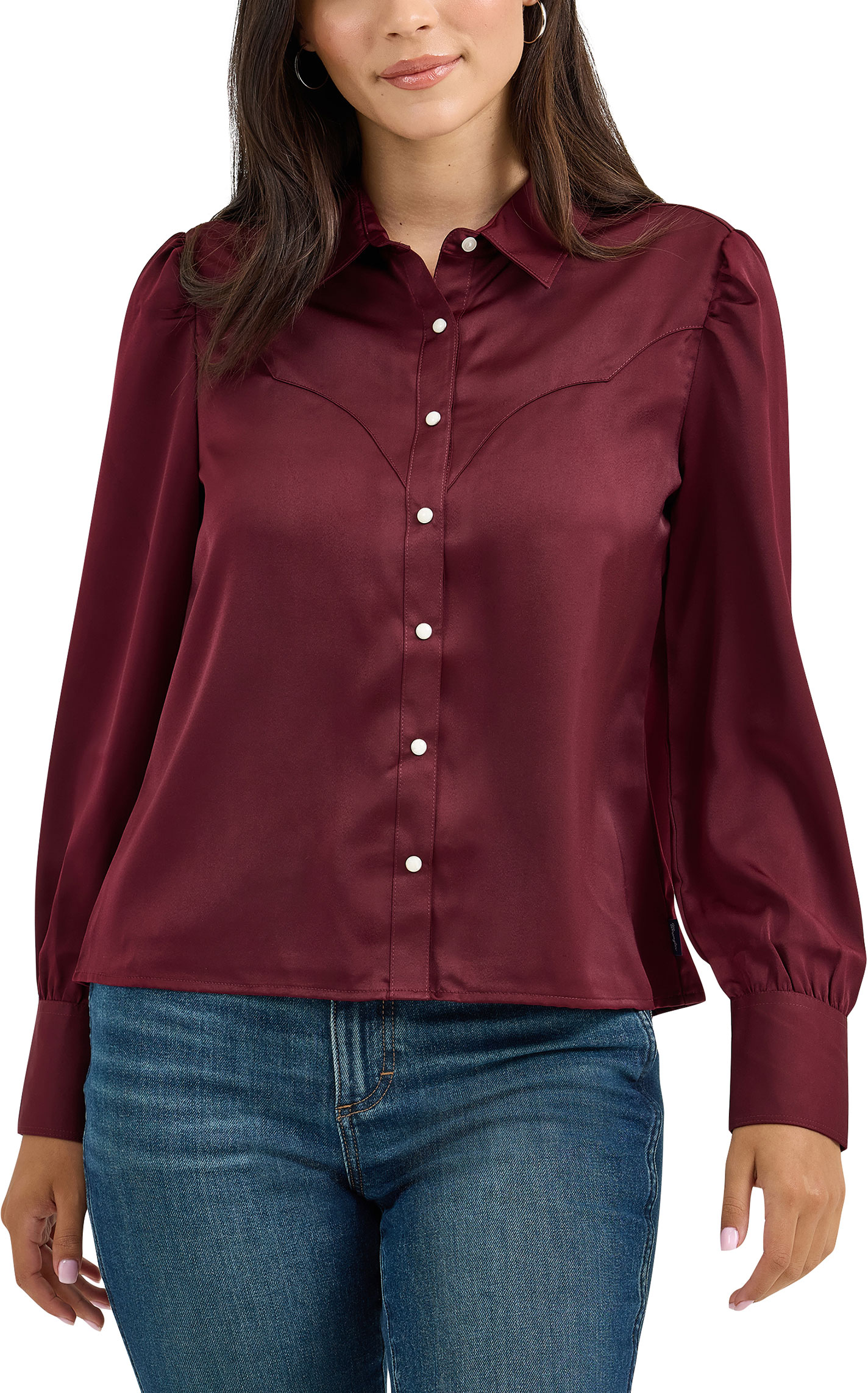 Wrangler Retro Women's Port Wine Satin Rodeo Blouse - Image 1
