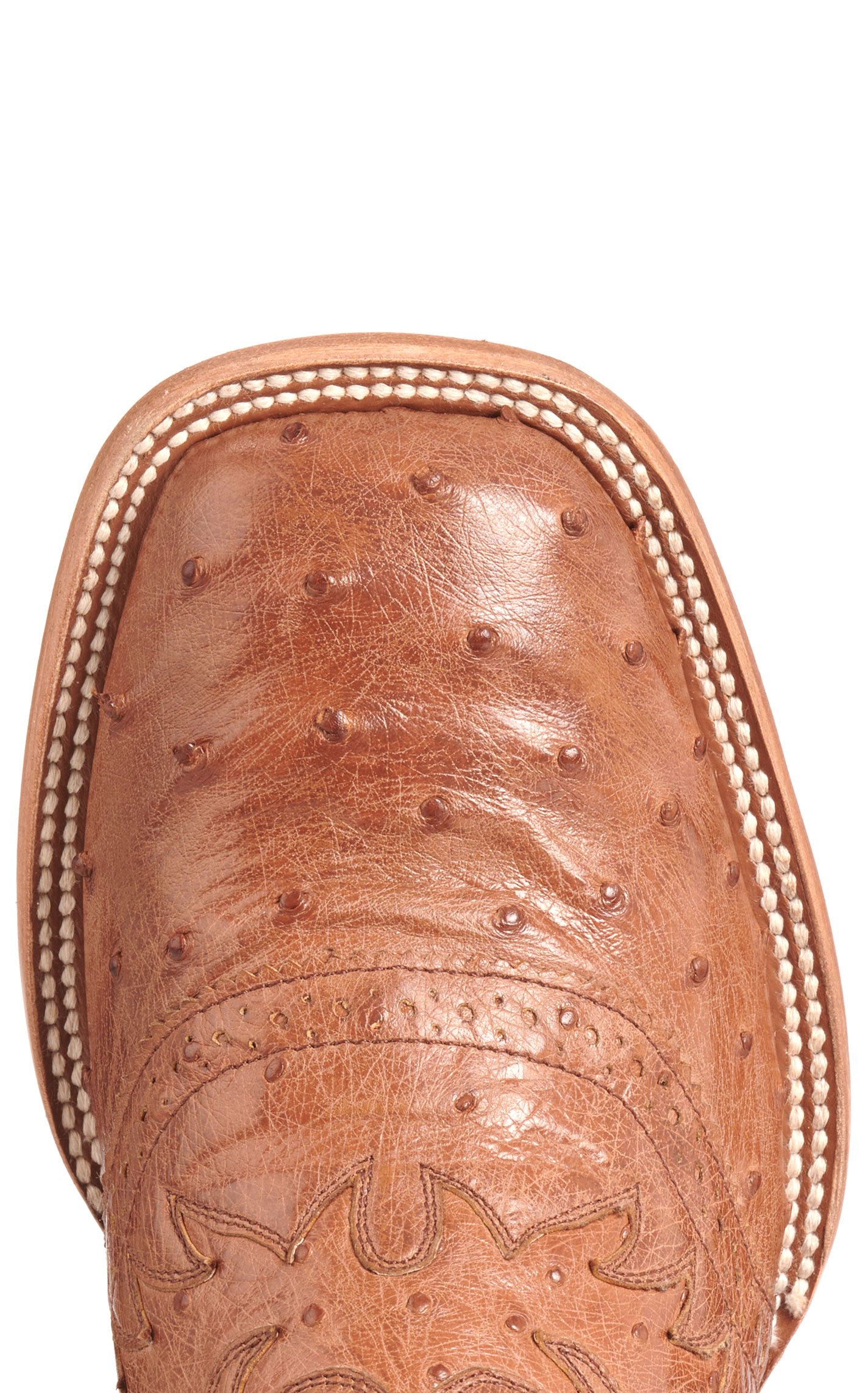 Cavender's Private Label Women's Horseman Cognac Ostrich & Blue Wide Square Toe Boots - Image 1