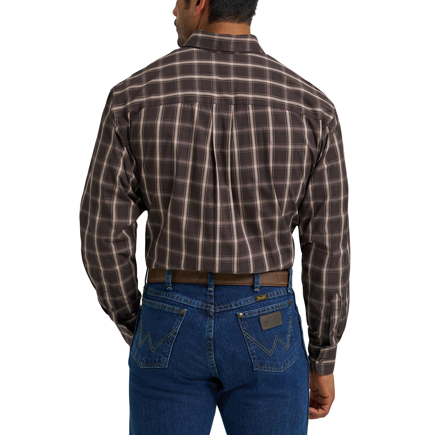 Wrangler George Strait Men's Brown Plaid Long Sleeve Western Shirt - Image 1