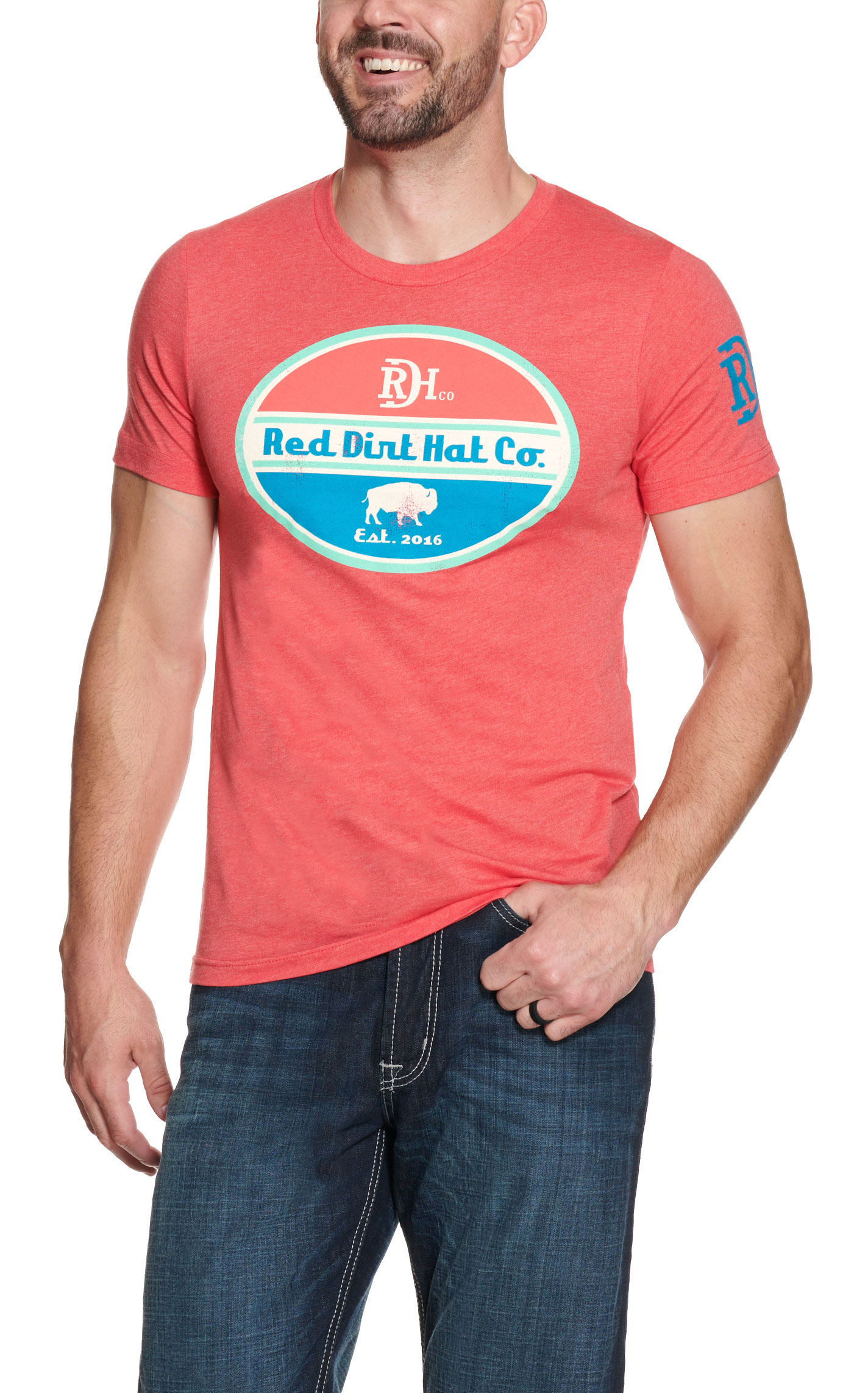 Red Dirt Hat Co. Men's Heather Red Vintage Logo Short Sleeve T-Shirt - Image 1