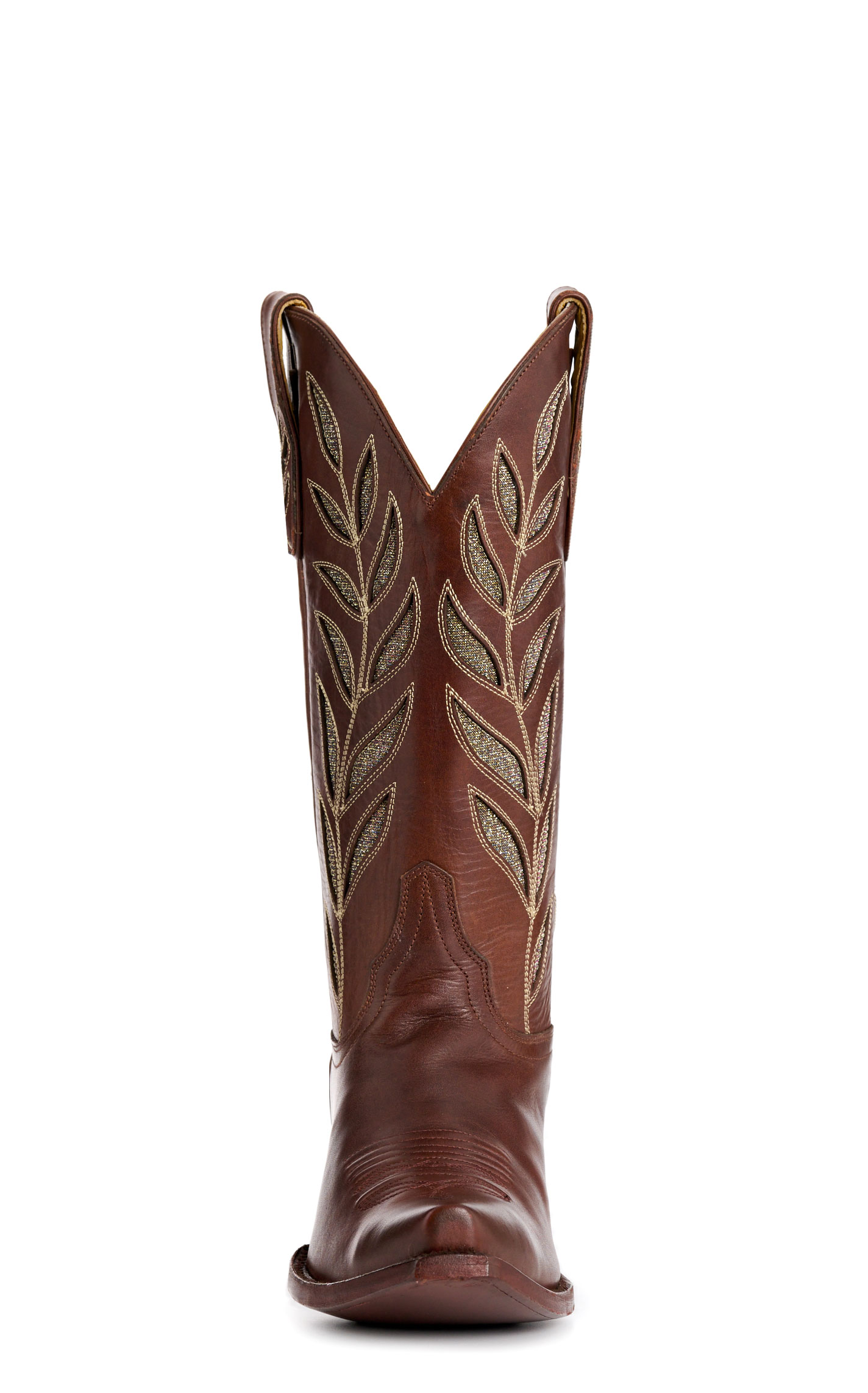 Cavender's Women's Cognac & Gold Sparkle Inlay Snip Toe Cowboy Boots - Image 1