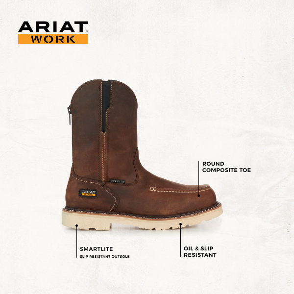 Ariat Men's Distressed Brown Rebar Composite Toe Work Boots - Image 1