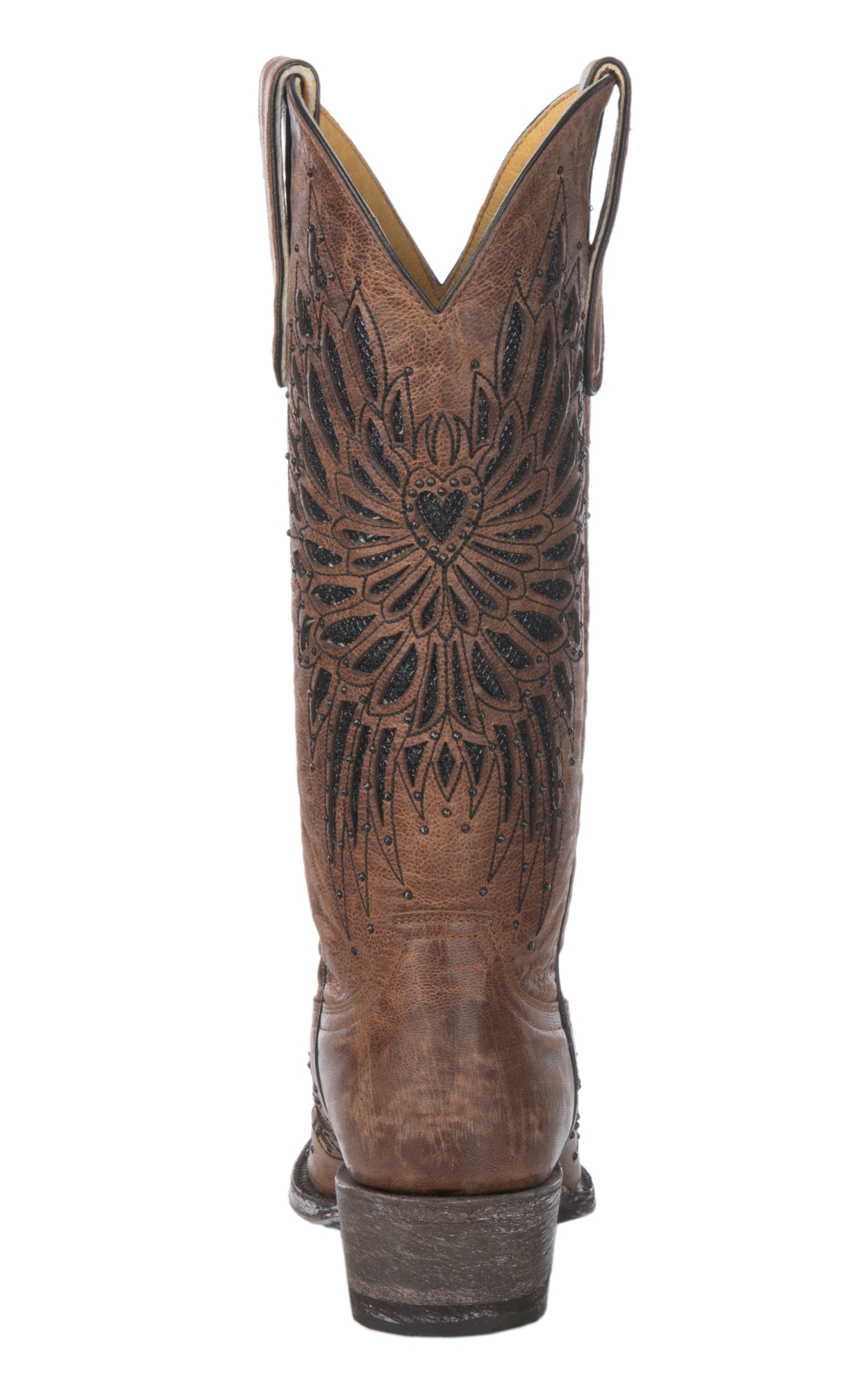 Cavender’s Women’s Brass Leather with Black Crystal Inlay Snip Toe Cowboy Boots - Image 1