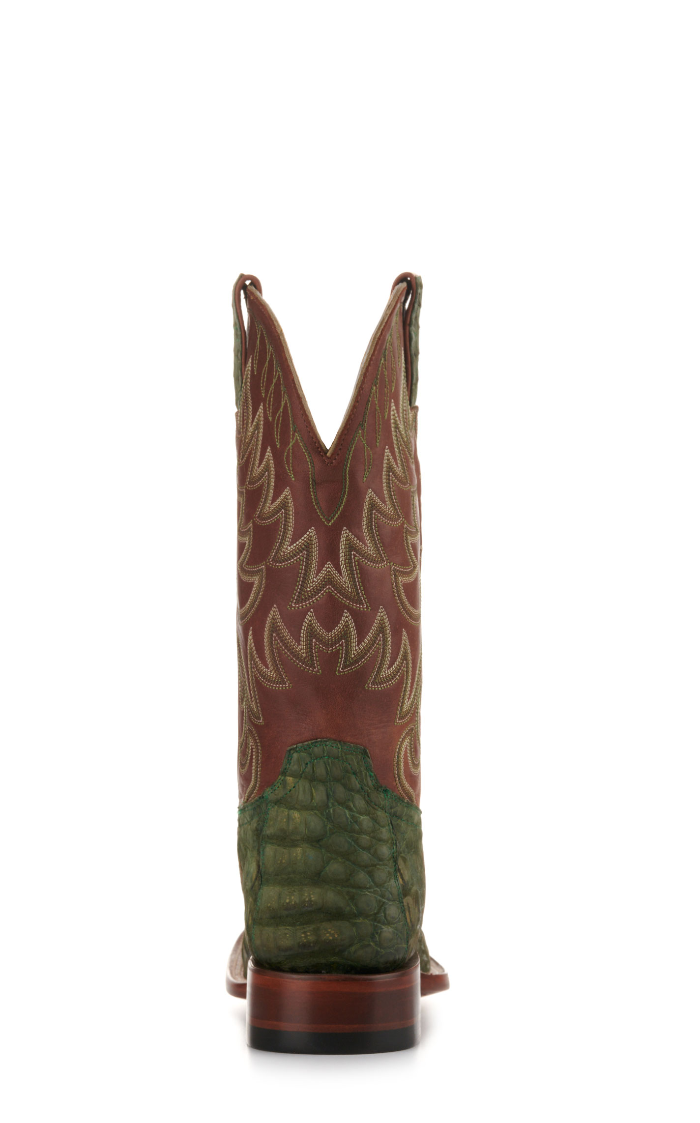 Cavender's Men's Brown and Green Sueded Caiman Wide Square Toe Exotic Cowboy Boots - Image 1