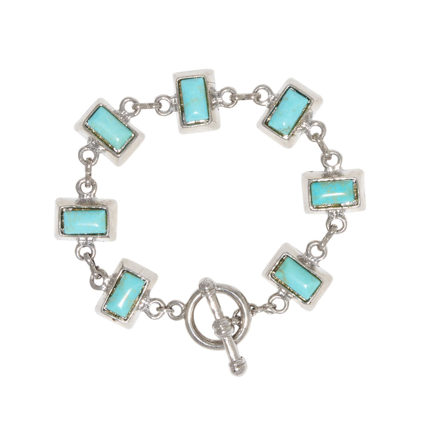 Rockin' C Silver & Turquoise Rectangle Stone Chain Bracelet - Image 1