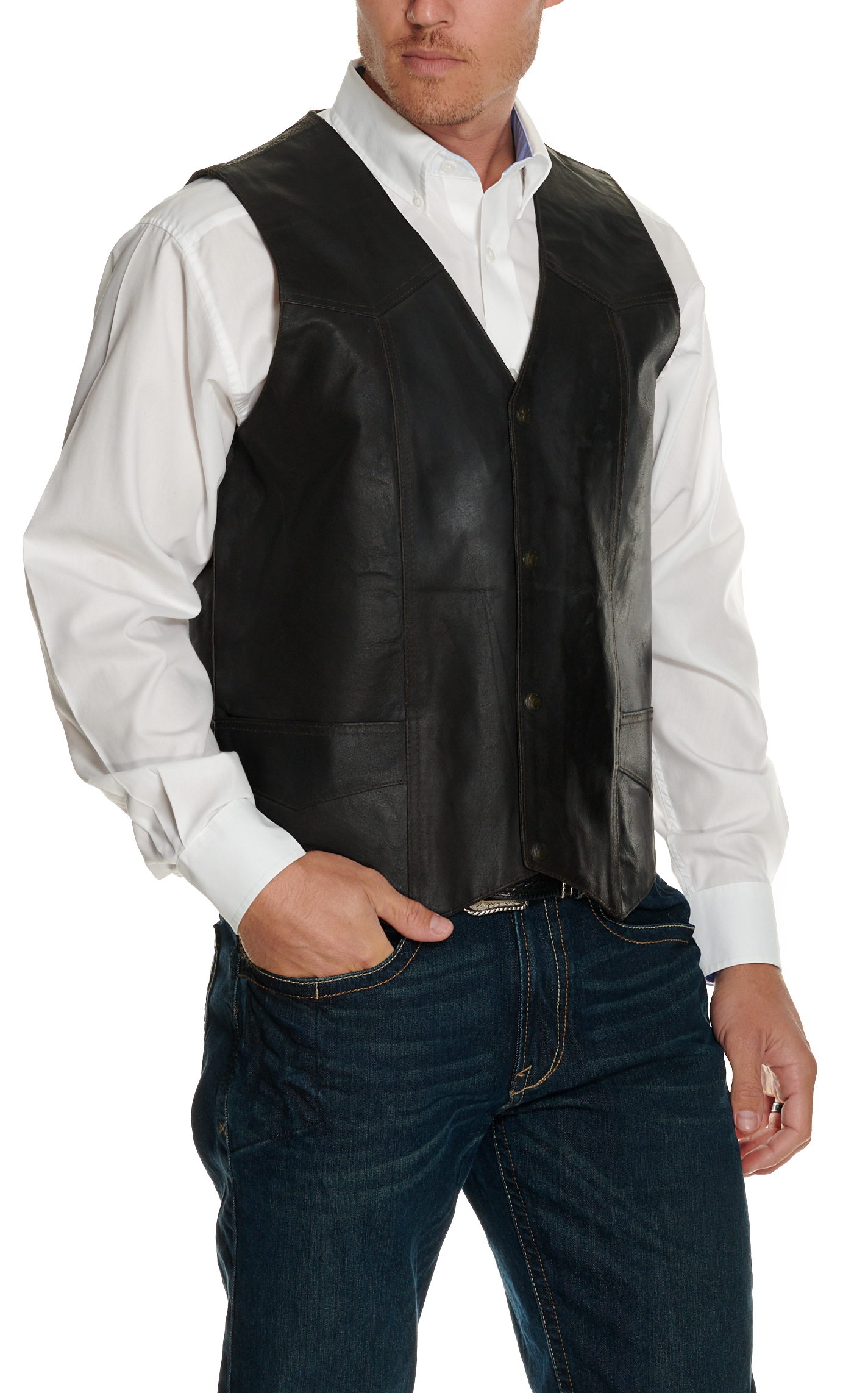 Cripple Creek Men's Antique Chocolate Leather Snap Vest - Image 1