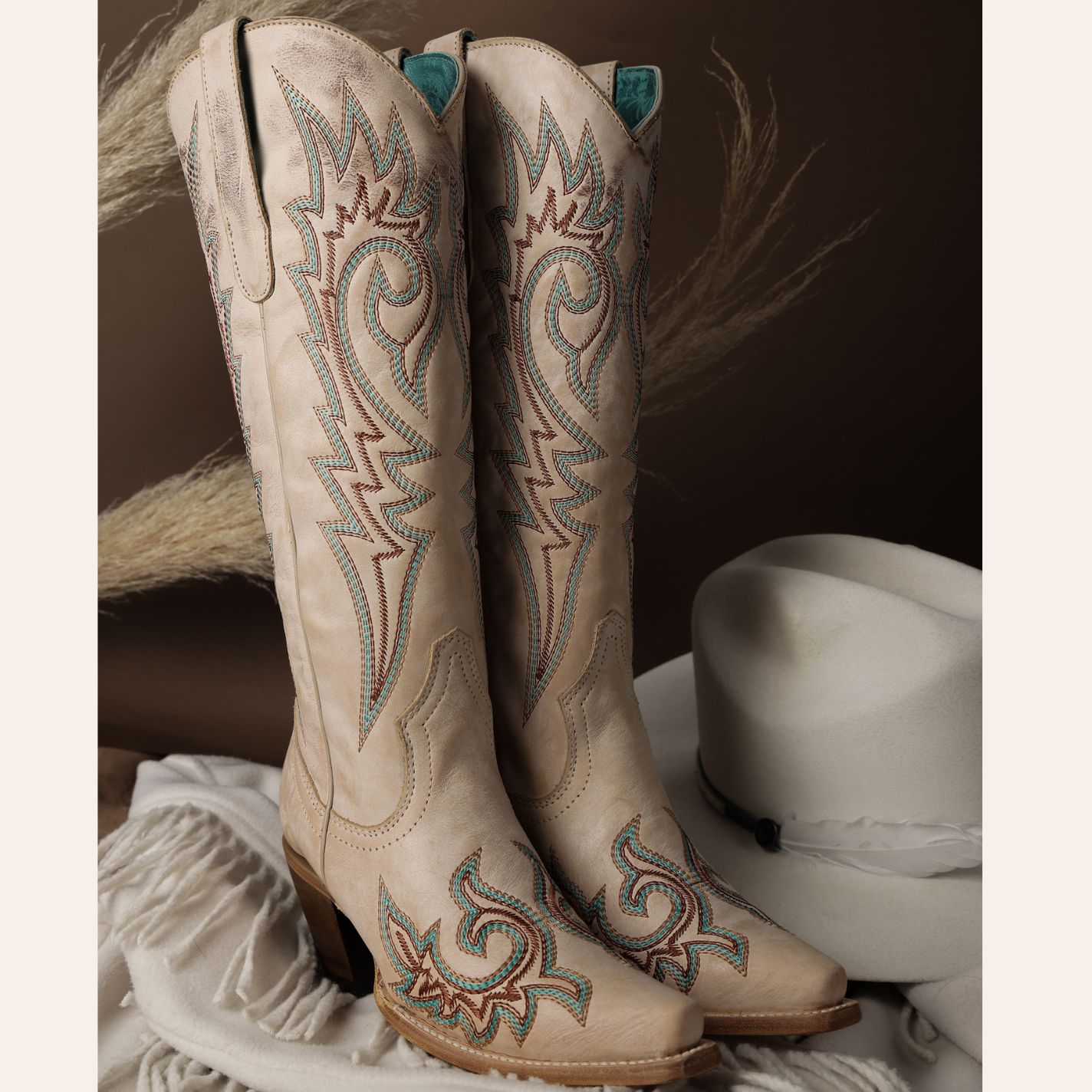 Corral Women's Bone & Multi Stitched Snip Toe Cowboy Boots - Image 1