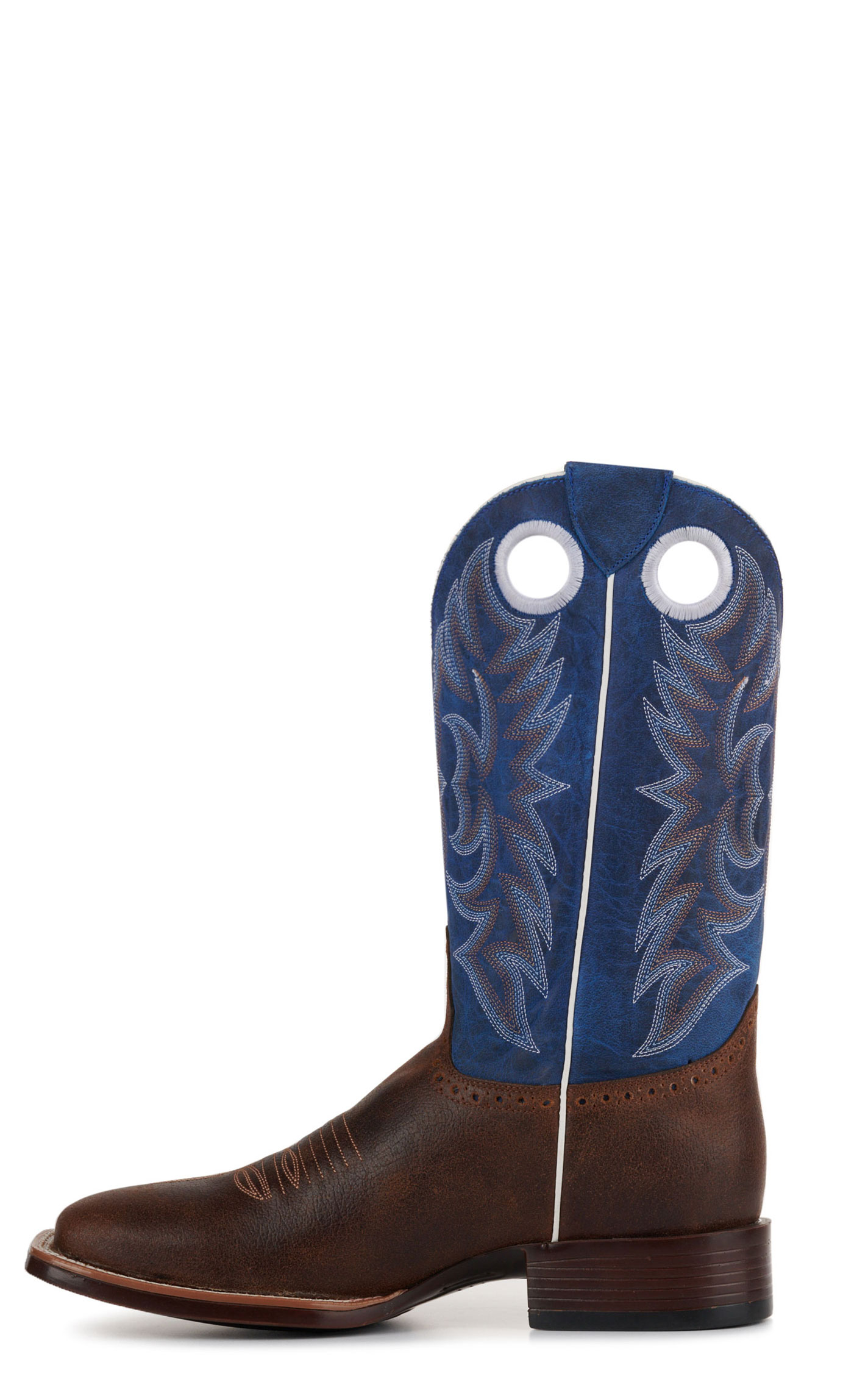 Cavender's Men's Tobacco and Blue Feather Weight Wide Square Toe Cowboy Boots - Image 1