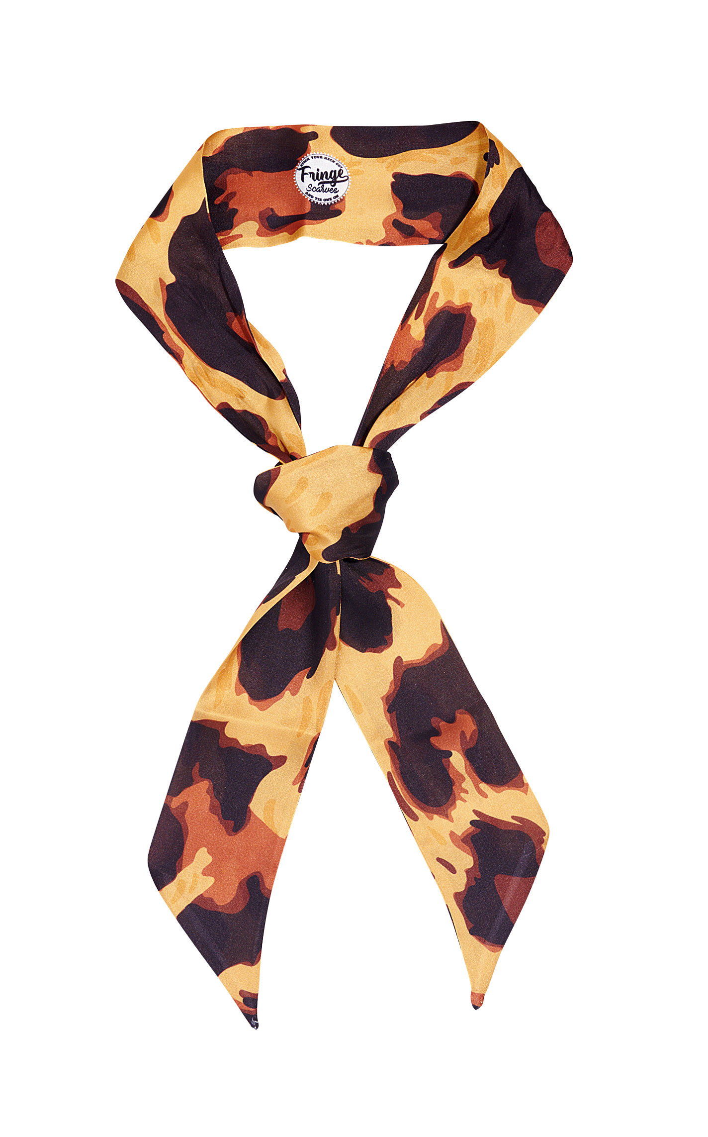 Fringe Scarves Gold, Black & Brown Leopard Print Twilly - Image 1