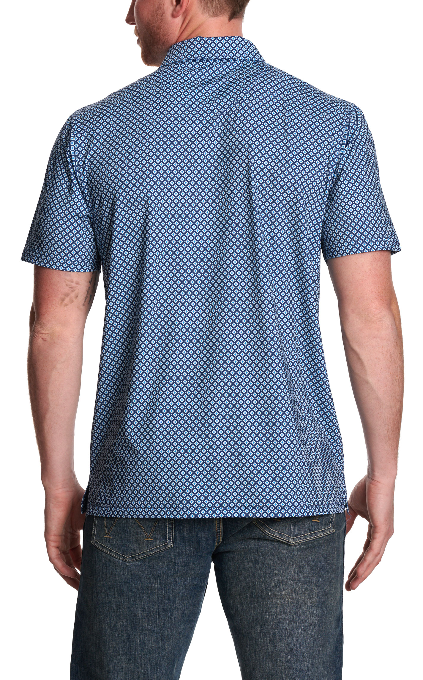 Rafter C Men’s May Navy Geo Print Polo Shirt - Image 1