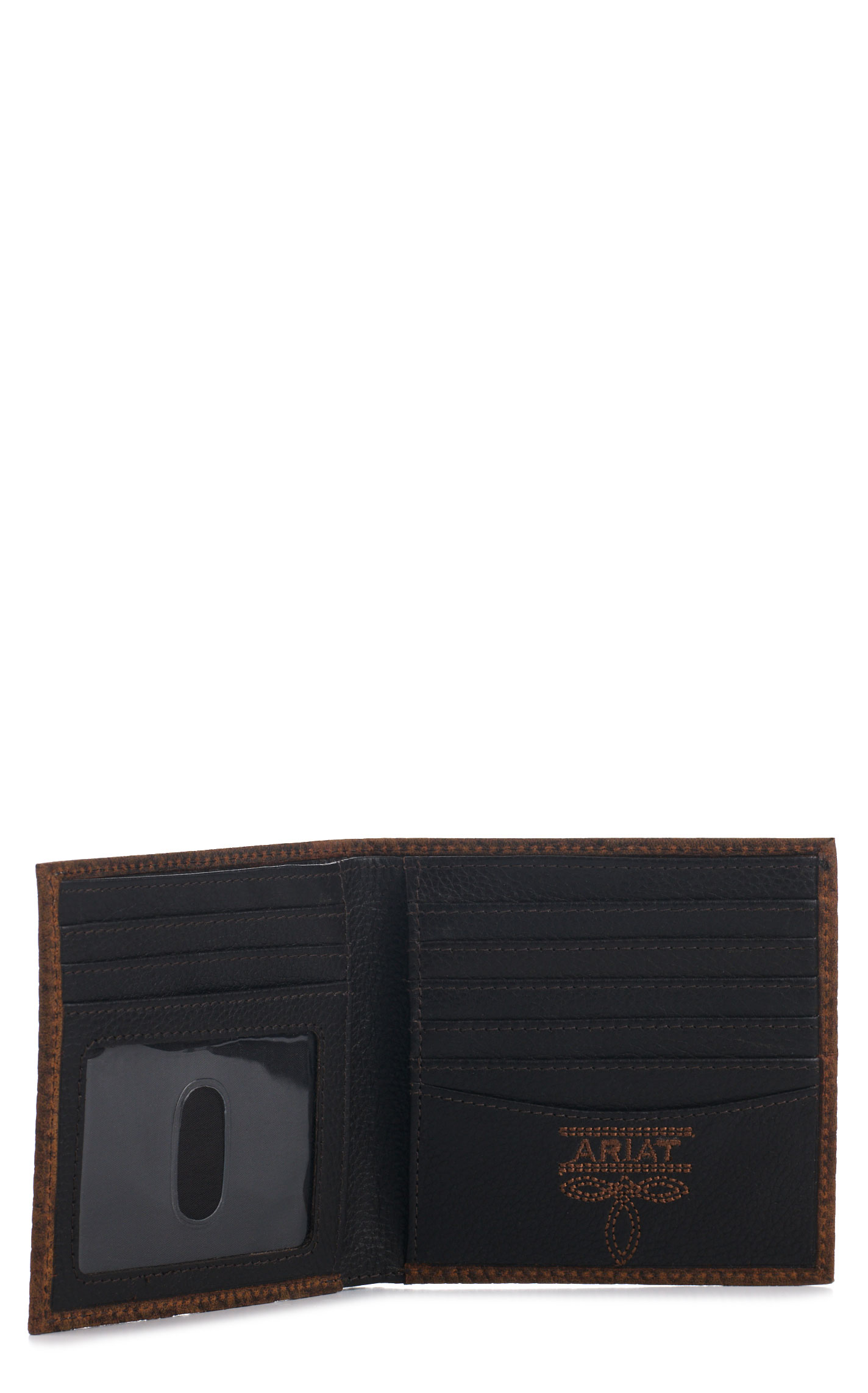Ariat Men's Rich Latte Bullhide & Shield Logo Bi-fold Wallet - Image 1