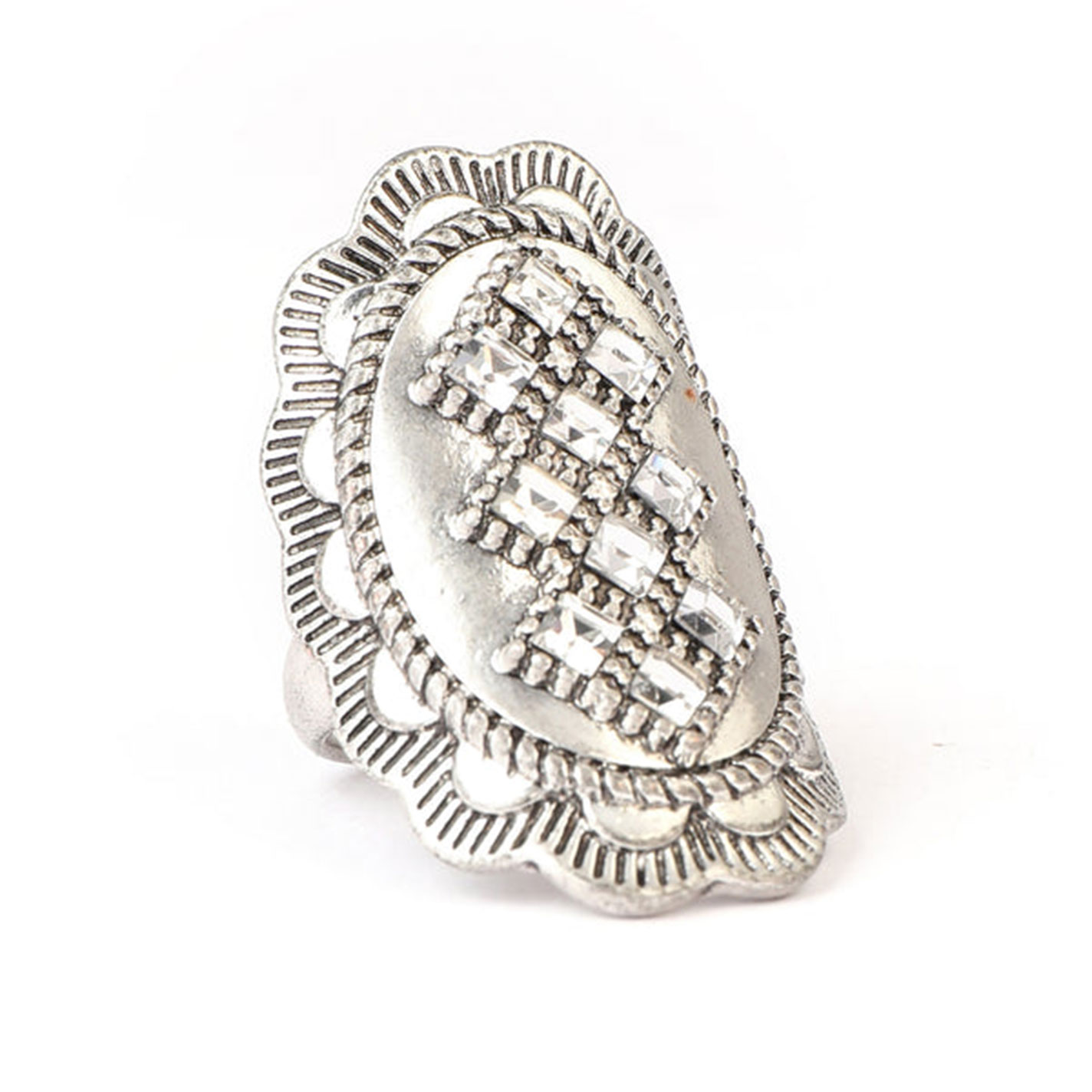 Cowgirl Confetti Silver & Rhinestone Concho Disco Nights Ring - Image 1