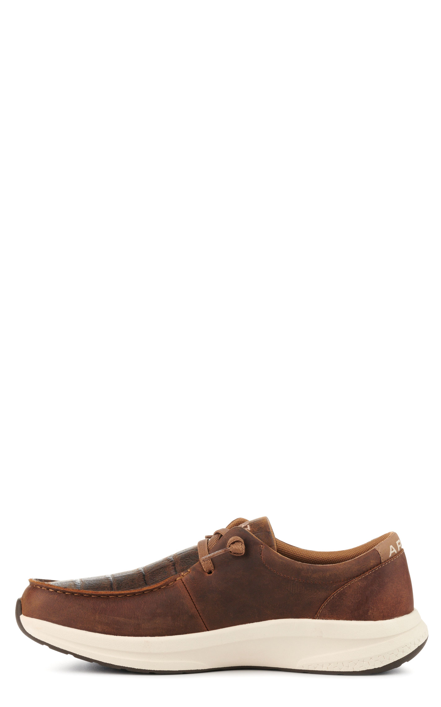 Ariat Men's Buckeye Distressed Brown with Tan Crocodile Print Foot Moc Toe Casual Shoes - Image 1