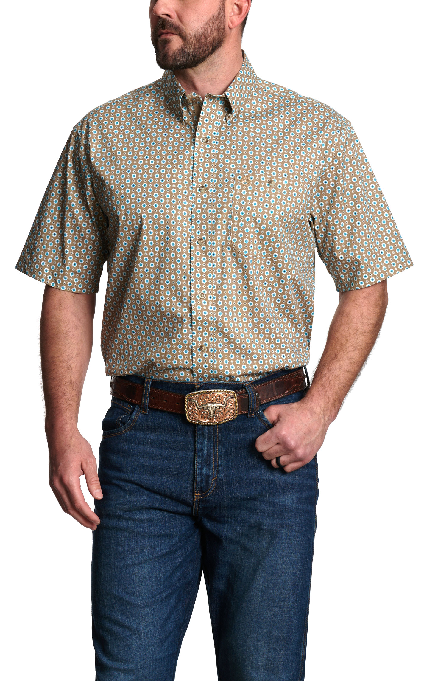 Wrangler Men's George Strait Collection Chocolate Geo Print Western Shirt - Image 1