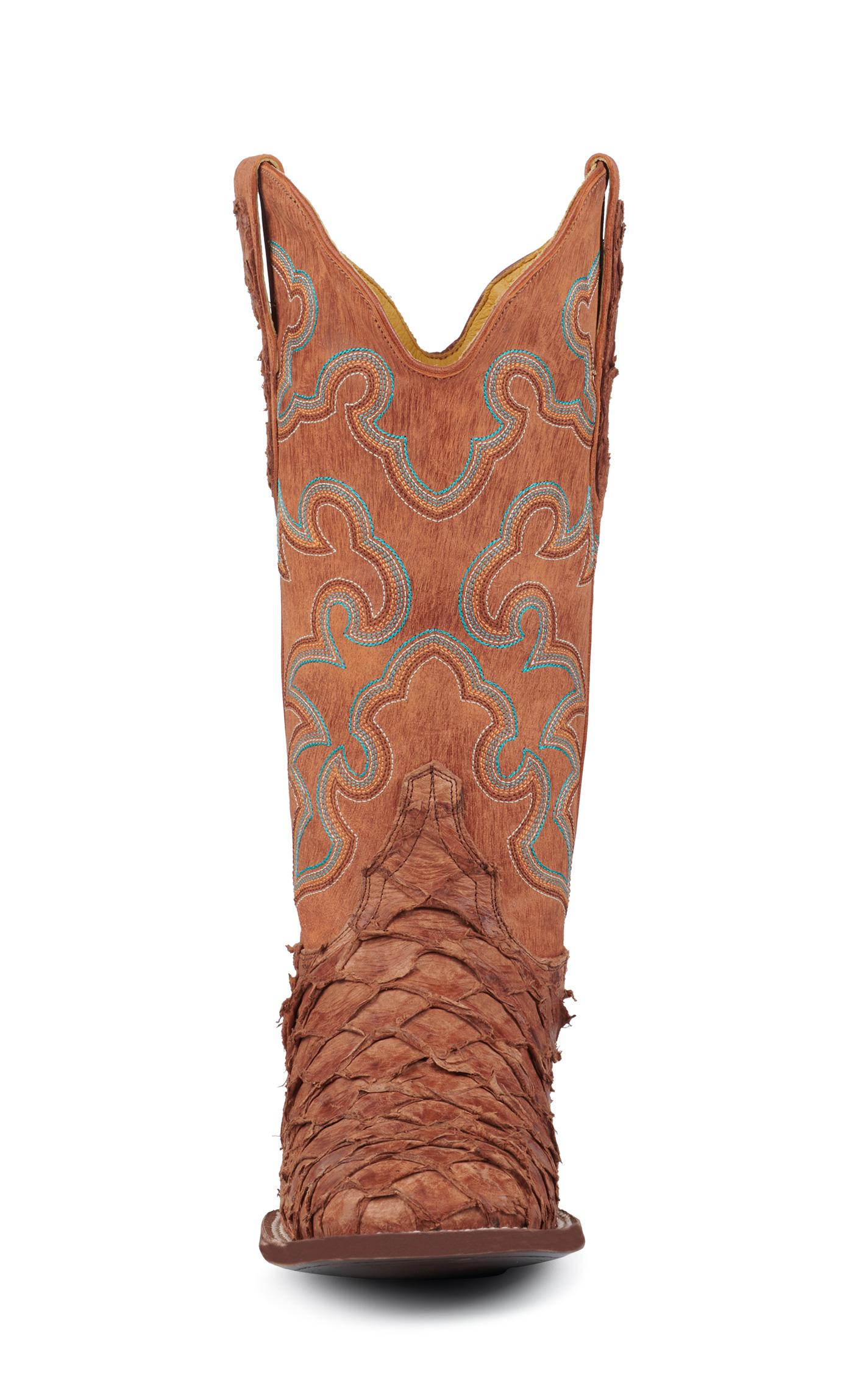 Cavender's Women's Peanut Pirarucu and Mango Wide Square Toe Exotic Cowboy Boots - Image 1