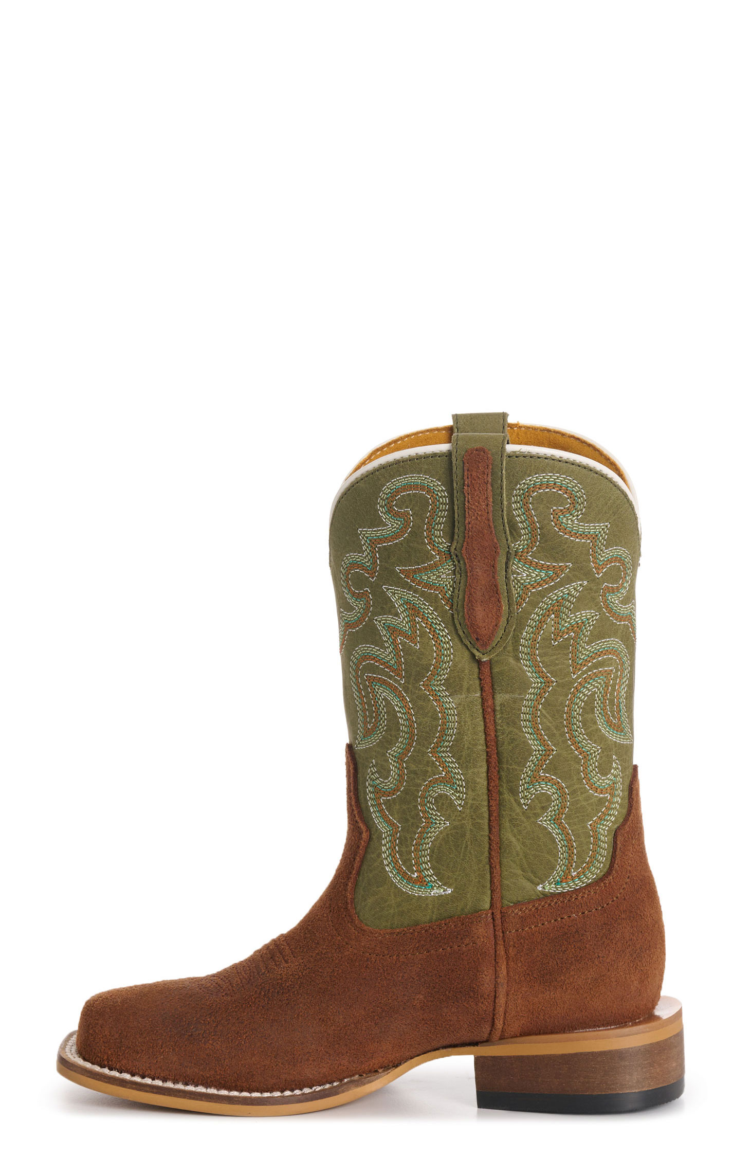 Cavender’s Kids' Olive Green & Brown Roughout Suede Square Toe Cowboy Boots - Image 1