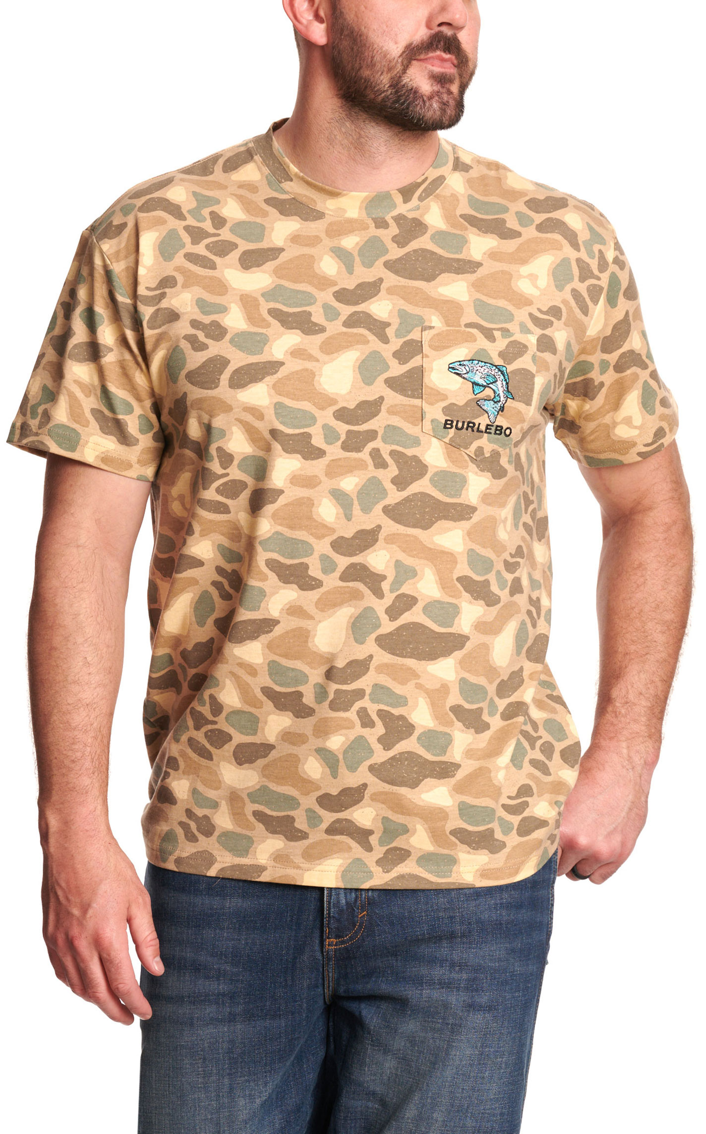 Burlebo Men's Pintail Camo Jumping Trout Pocket T-Shirt - Image 1