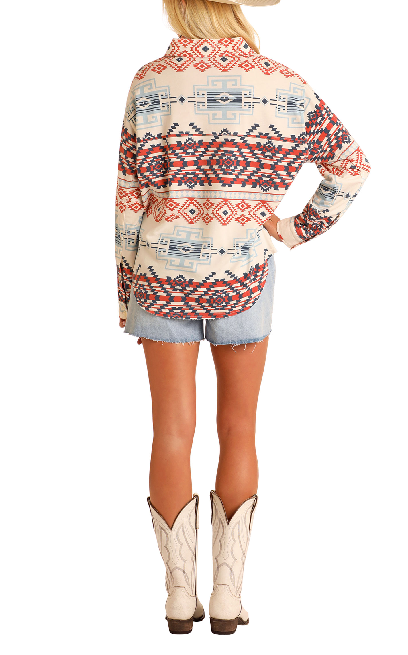 Rock & Roll Denim Women's Cream Aztec Print Oversized Top - Image 1