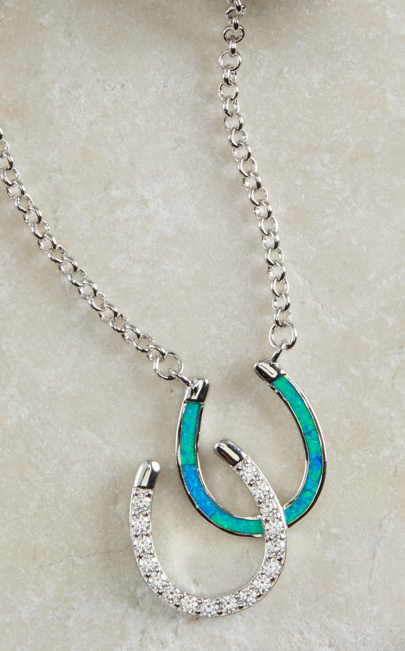 Montana Silversmiths River Lights Double Horseshoe Opal Necklace - Image 1
