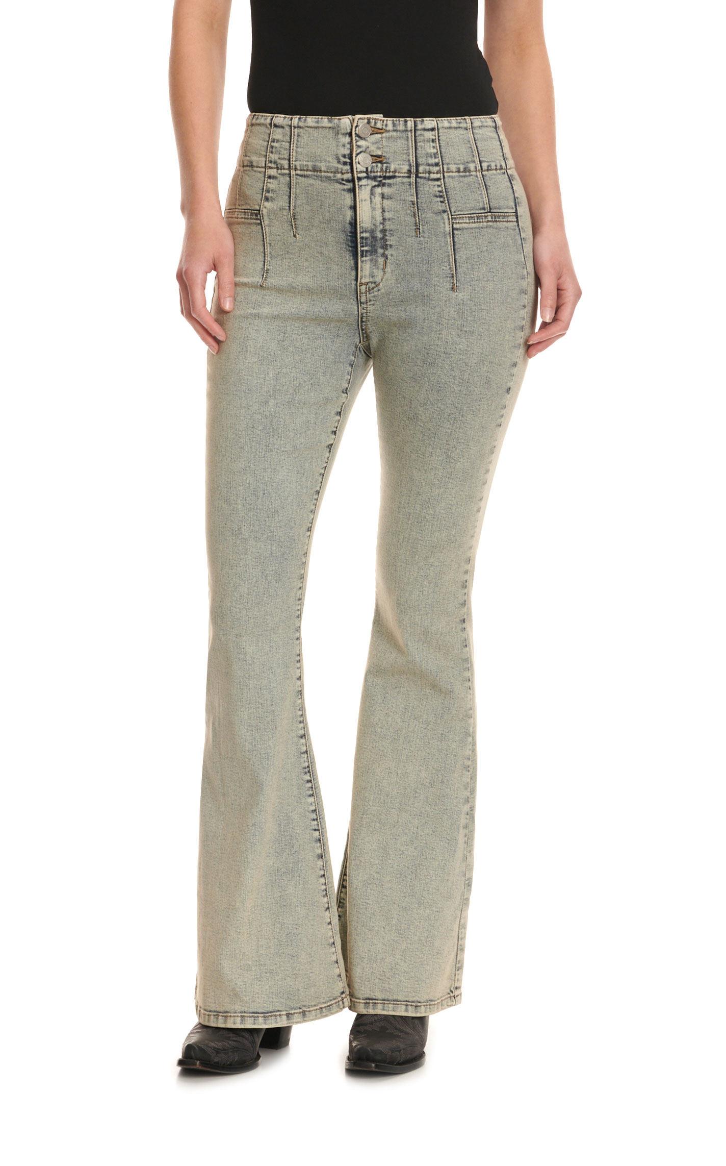 Sneak Peek Women's Light Wash High Rise No Pocket Flare Leg Jeans - Image 1
