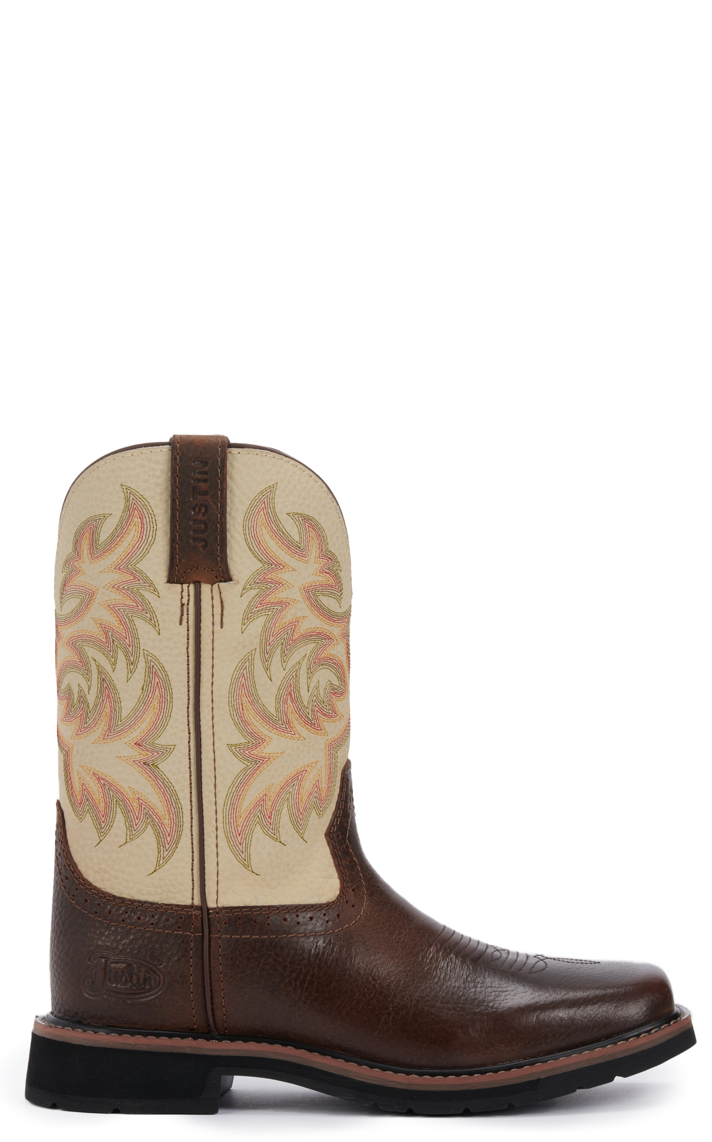 Justin Men's Stampede Driller Copper Brown and Ivory Square Toe Work Boot - Image 1