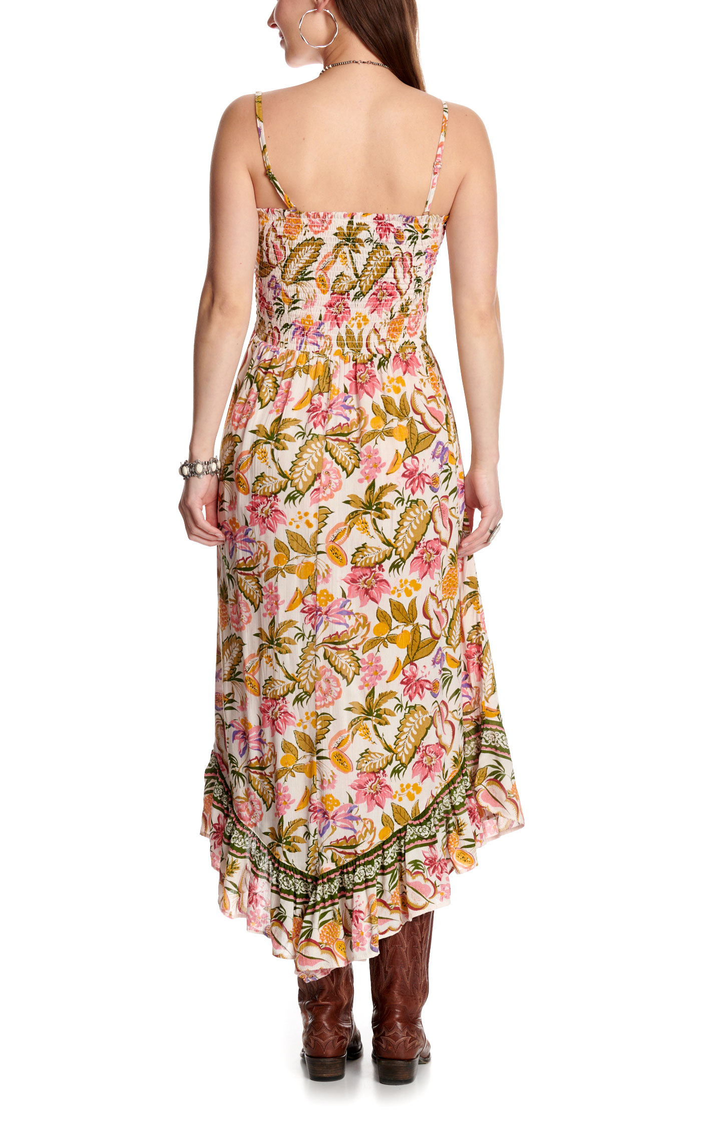 Angie Women's Ivory Floral Print Smocked Dress - Image 1