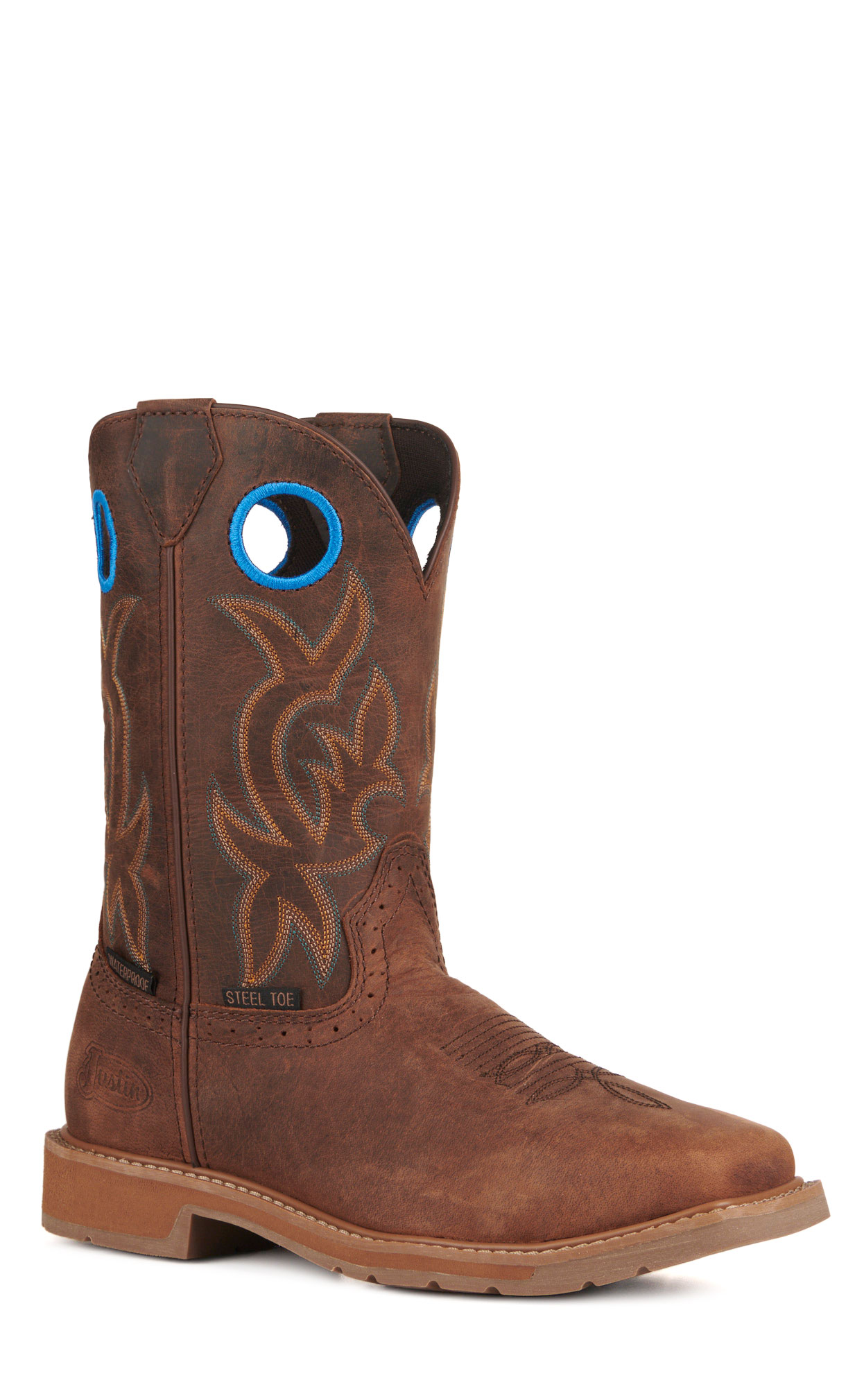 Justin Men's All Around Walnut Brown Waterproof Square Steel Toe Work Boots - Image 1