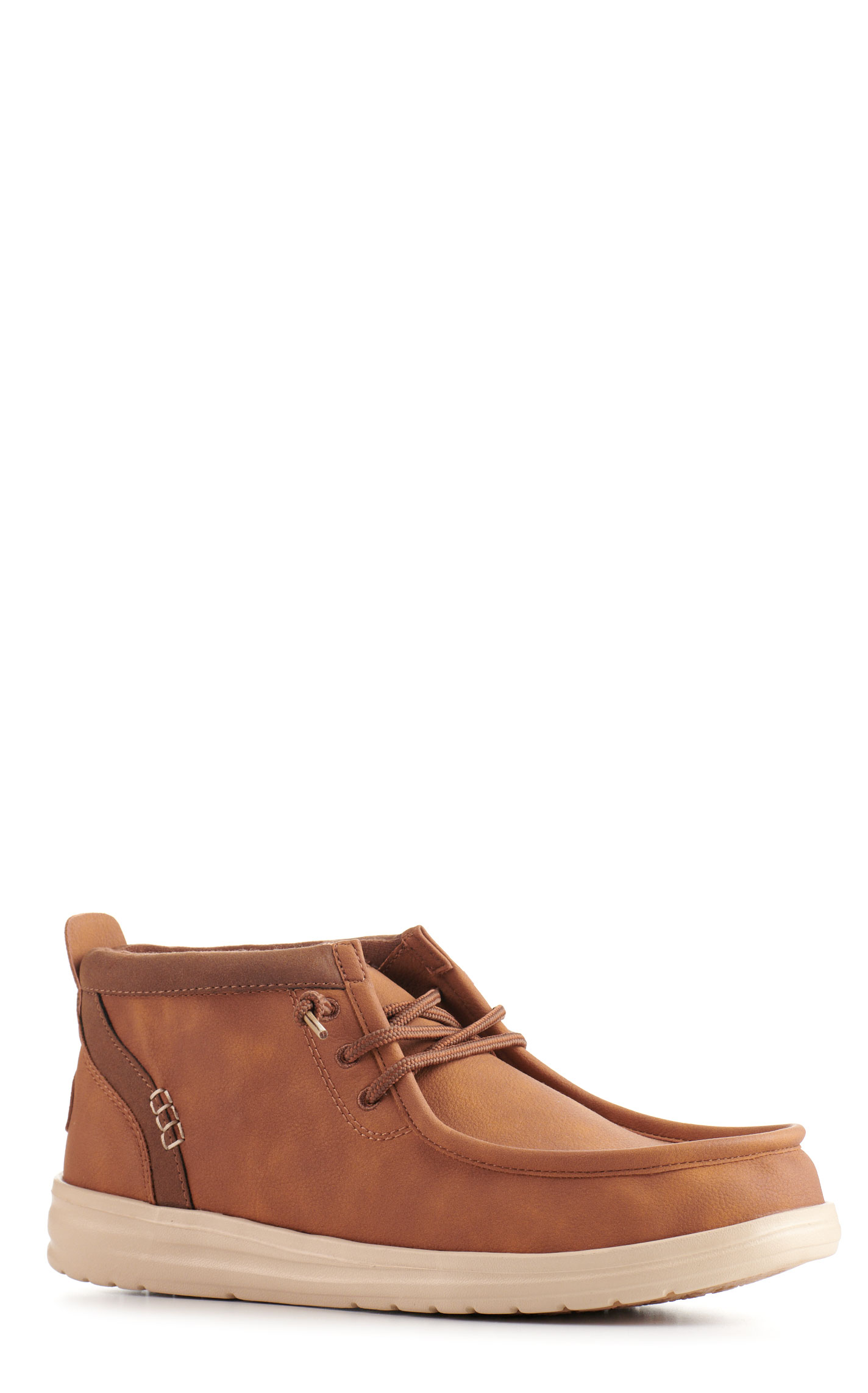Hey Dude Men's Wally Cognac and Tan Faux Leather Moc Toe Shoes - Image 1