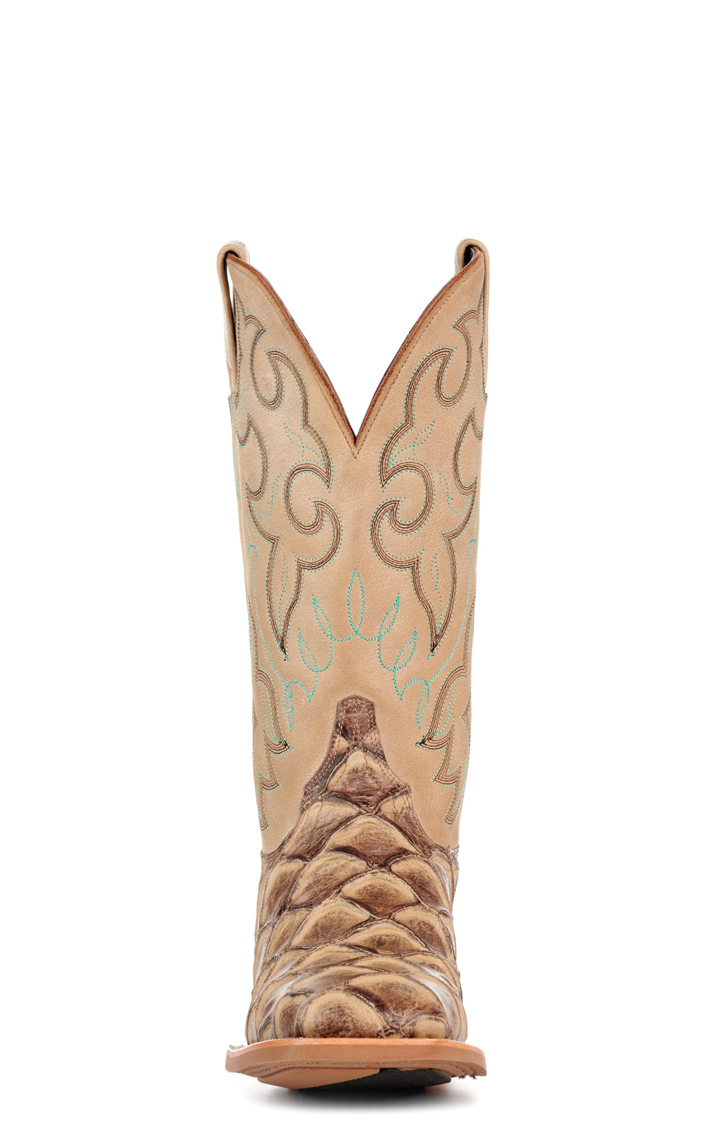 Cavender's Women's Intrepid Sand Pirarucu Print and Cream Wide Square Toe Cowboy Boots - Image 1