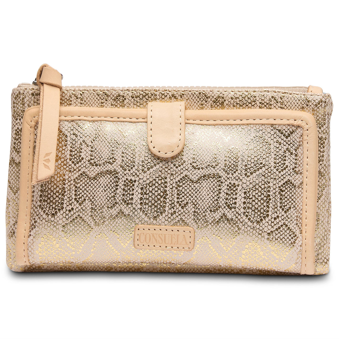 Consuela Leah Metalic Gold Snake Print Slim Wallet - Image 1