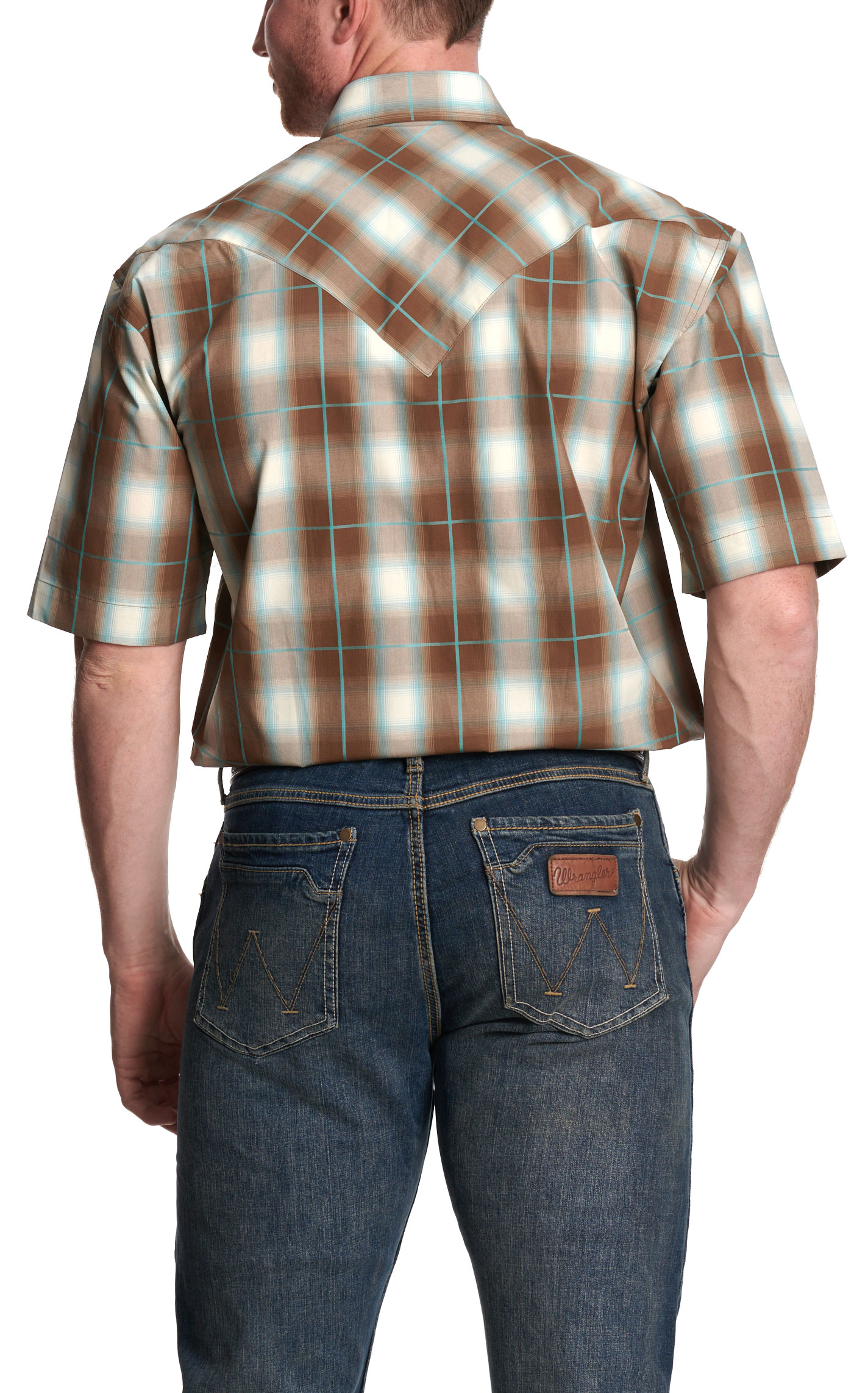 Stetson Men's White & Brown Plaid Short Sleeve Western Shirt - Image 1