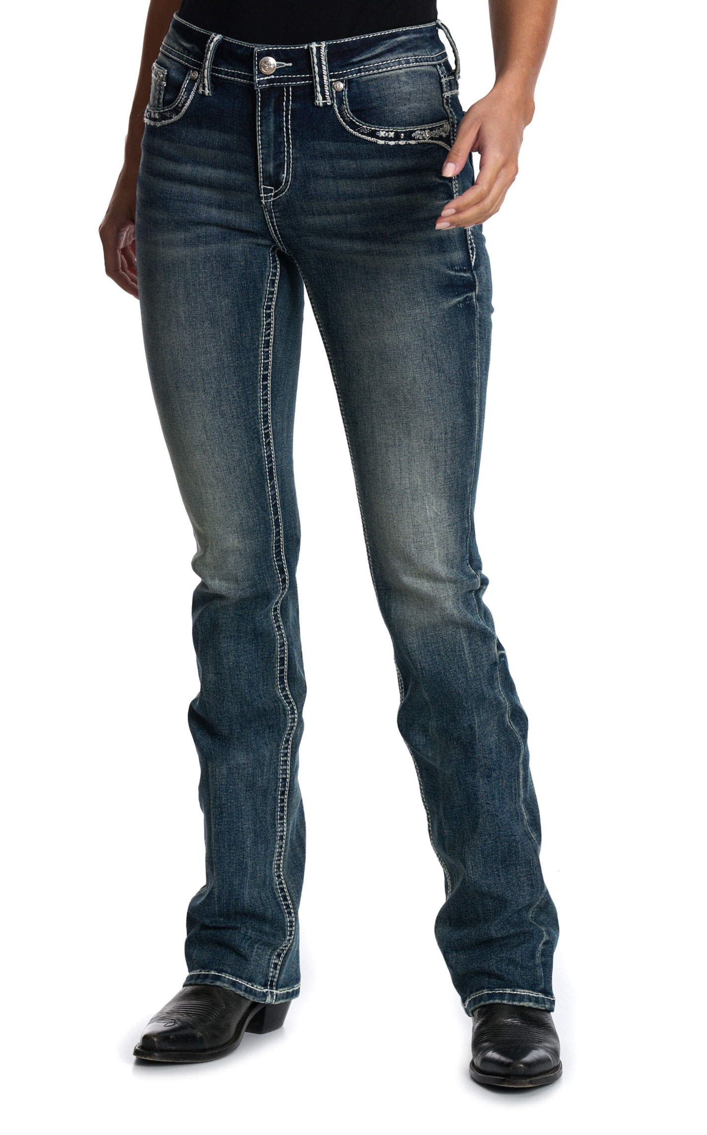 Grace in LA Women's Dark Wash Swirls & Sequins Jeans - Plus Sizes - Image 1