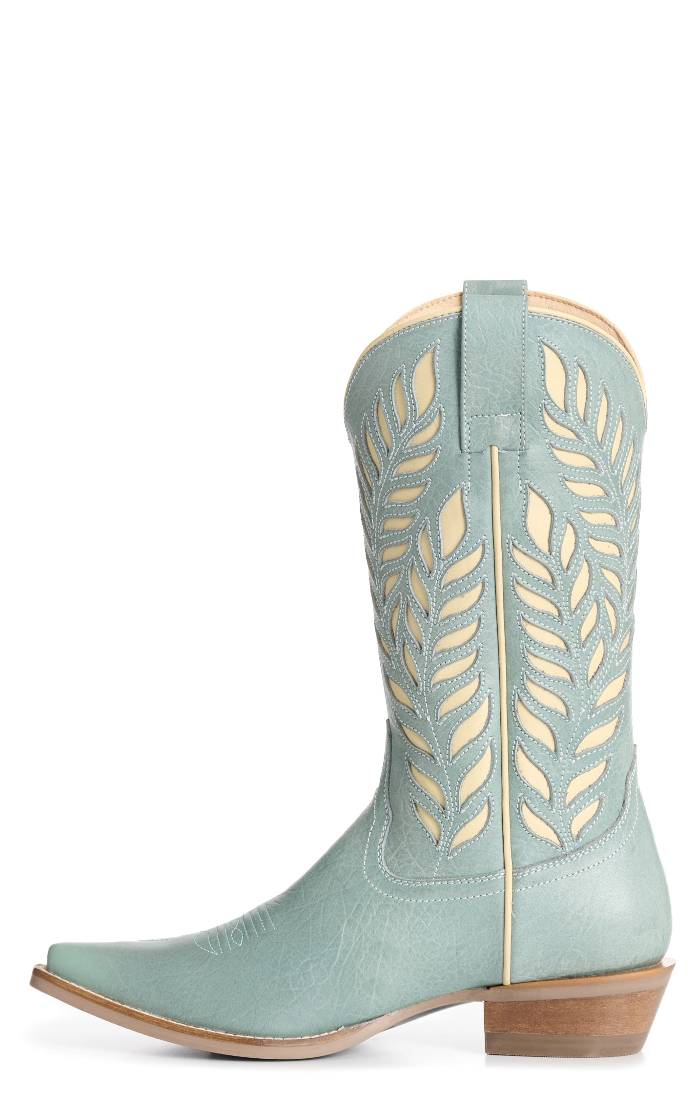 Rockin' C Women's Coral Blue & Latte Inlay Snip Toe Boots - Image 1
