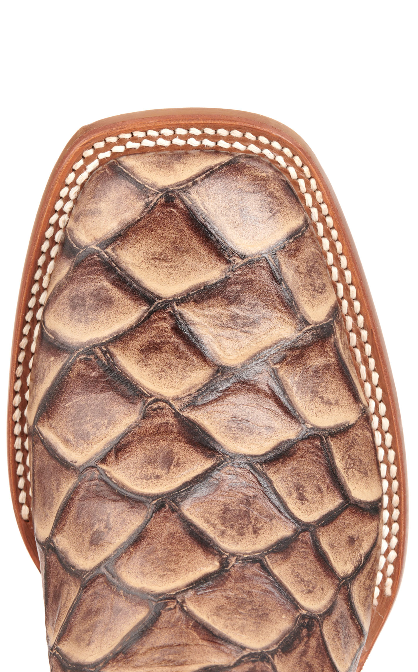 Cavender's Men's Intrepid Cognac and Sand Pirarucu Print Wide Square Toe Cowboy Boots - Image 1