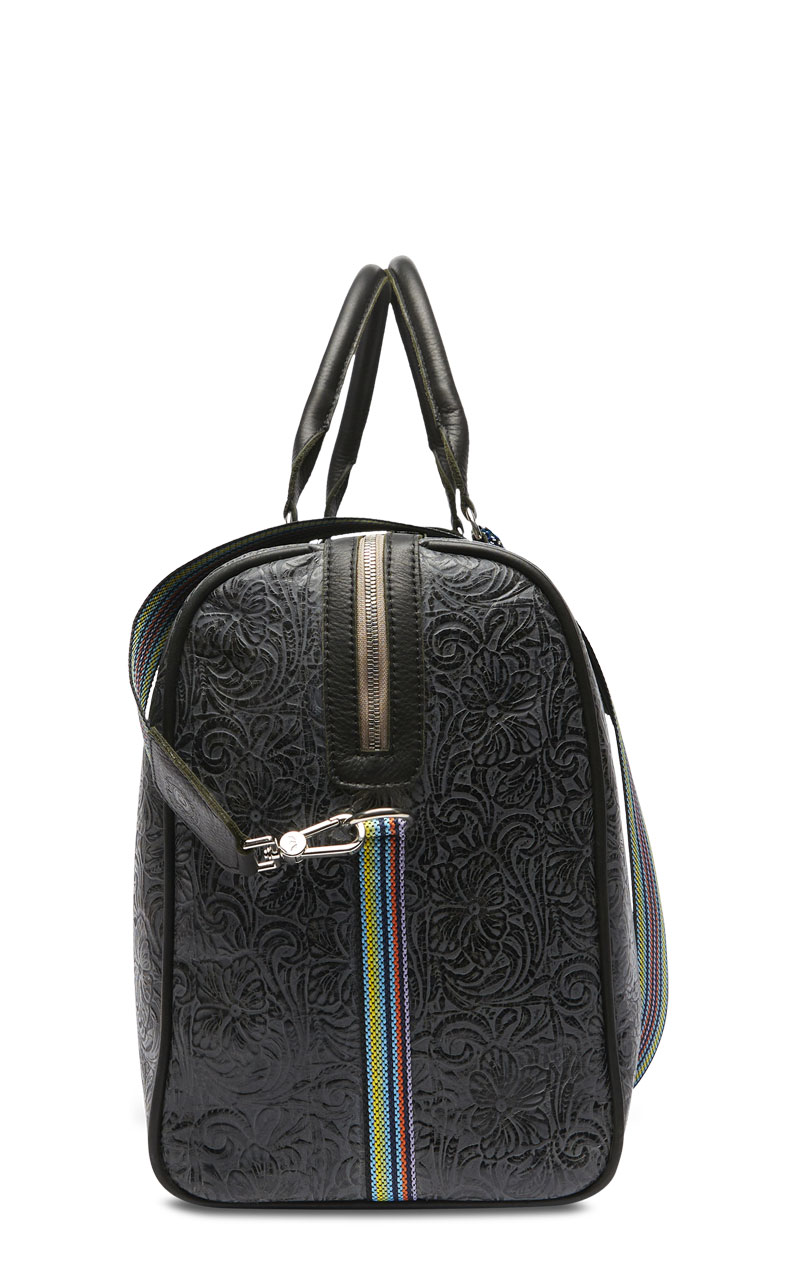 Consuela Steely Charcoal Floral Tooled Leather Print Weekender Bag - Image 1