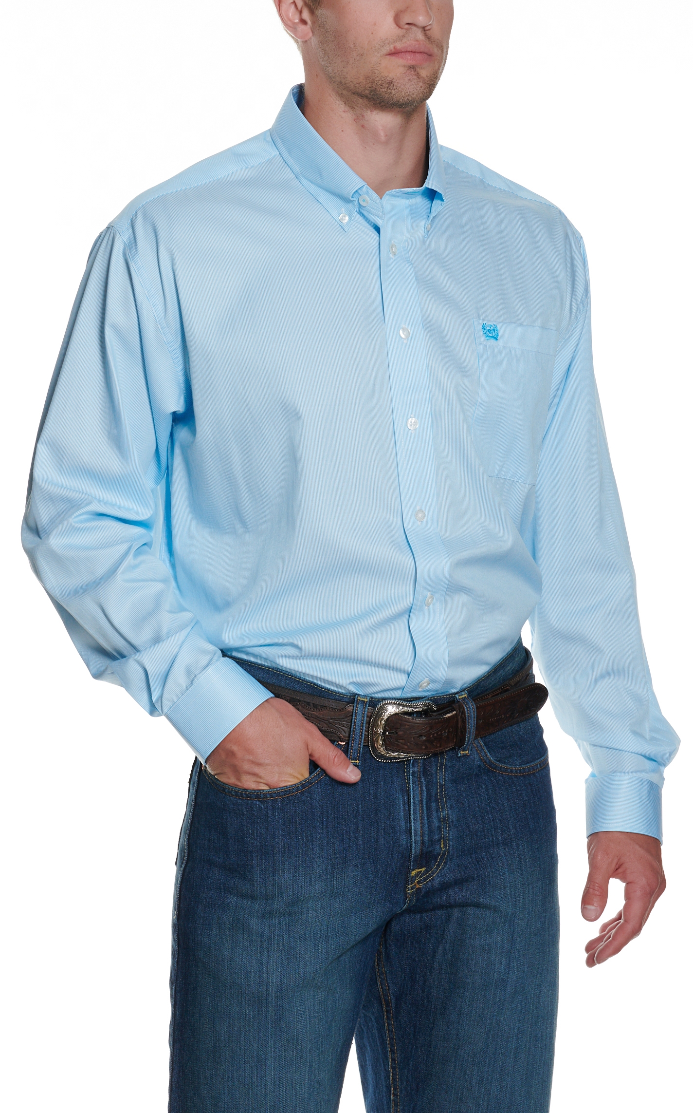 Cinch Men's White & Light Blue TENCEL™ Striped Print Western Shirt - Image 1