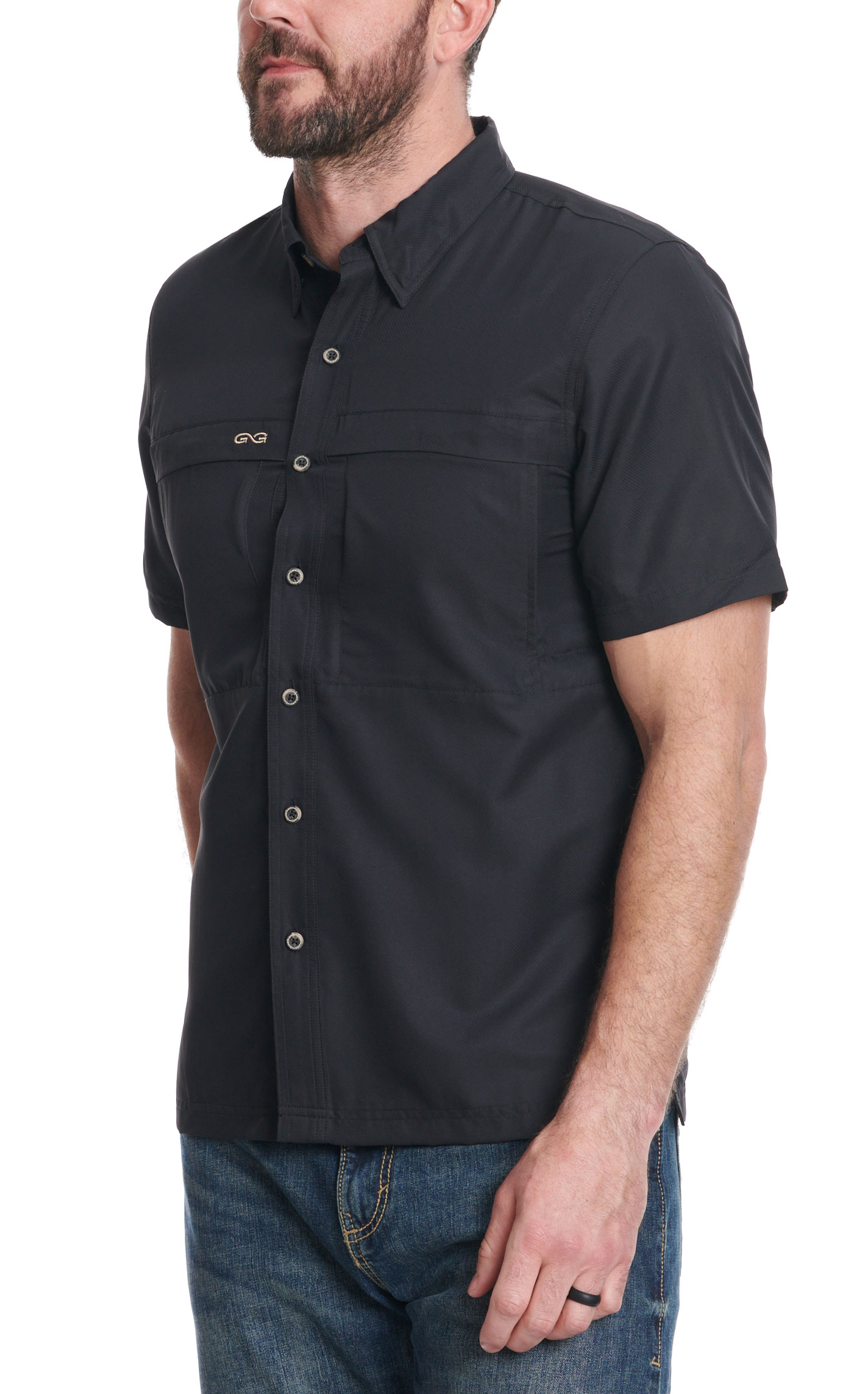 GameGuard Outdoors Men's Caviar Black MicroFiber Fishing Shirt - Image 1