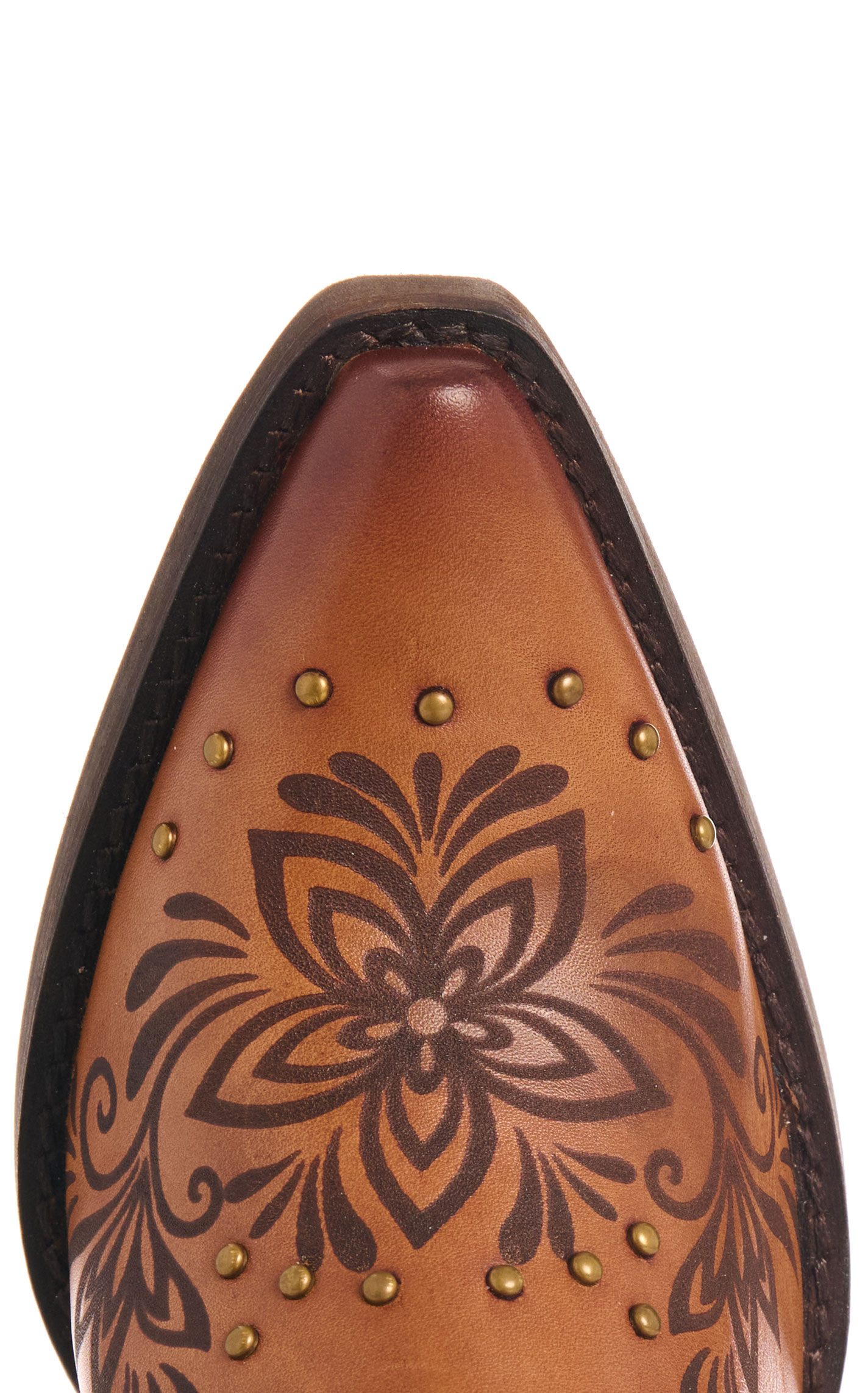 Rockin' C Women’s Peanut & Laser Floral Design Leather Snip Toe Cowboy Boots - Image 1