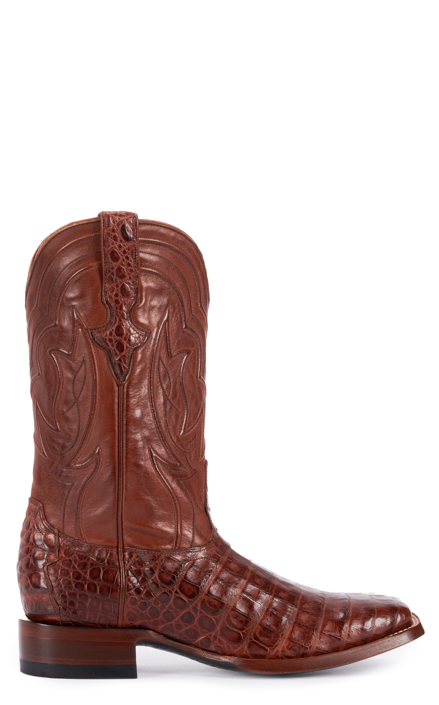 JRC & Sons Men's Drew Caiman Belly Wide Square Toe Exotic Cowboy Boot in Brandy - Image 1