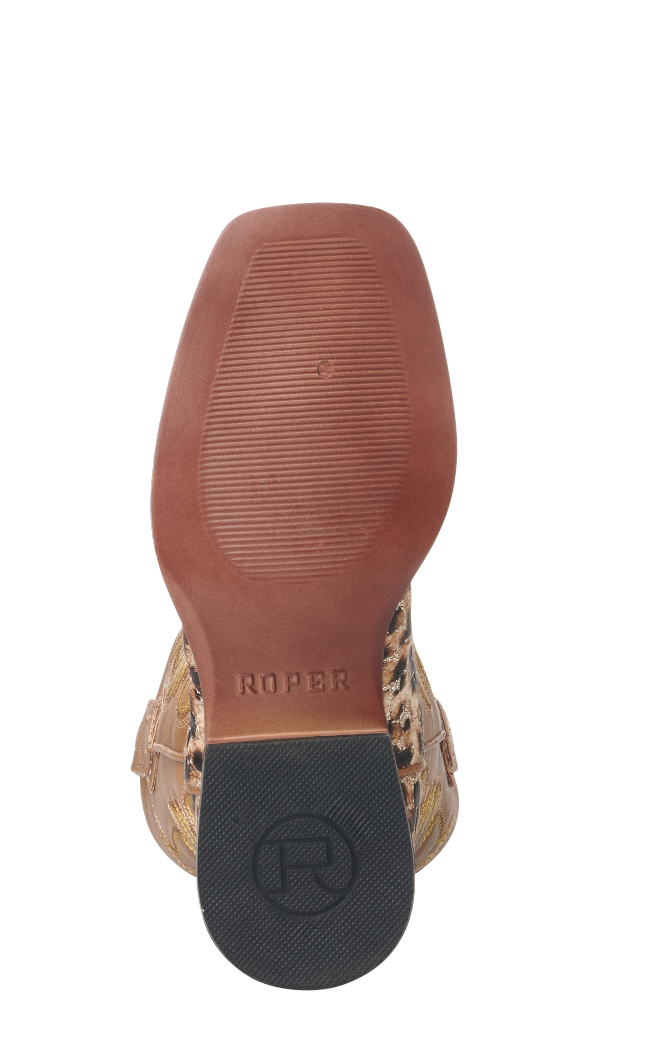 Roper Girl's Brown and Leopard with Gold Glitter Wide Square Toe Cowboy Boots - Image 1