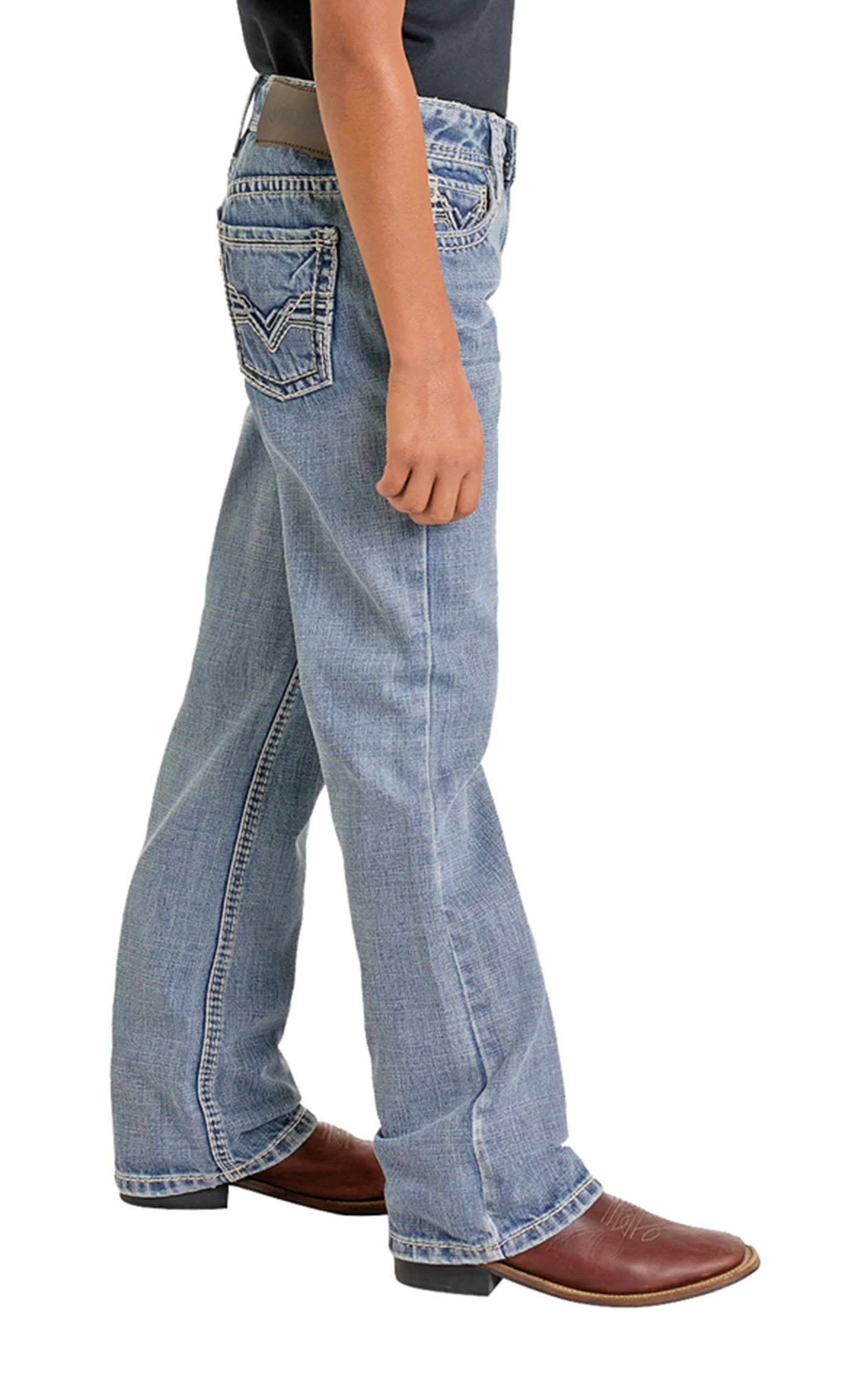 Rock & Roll Denim Boy's Light Wash Raised Denim Double V Boot Cut Jeans - Image 1