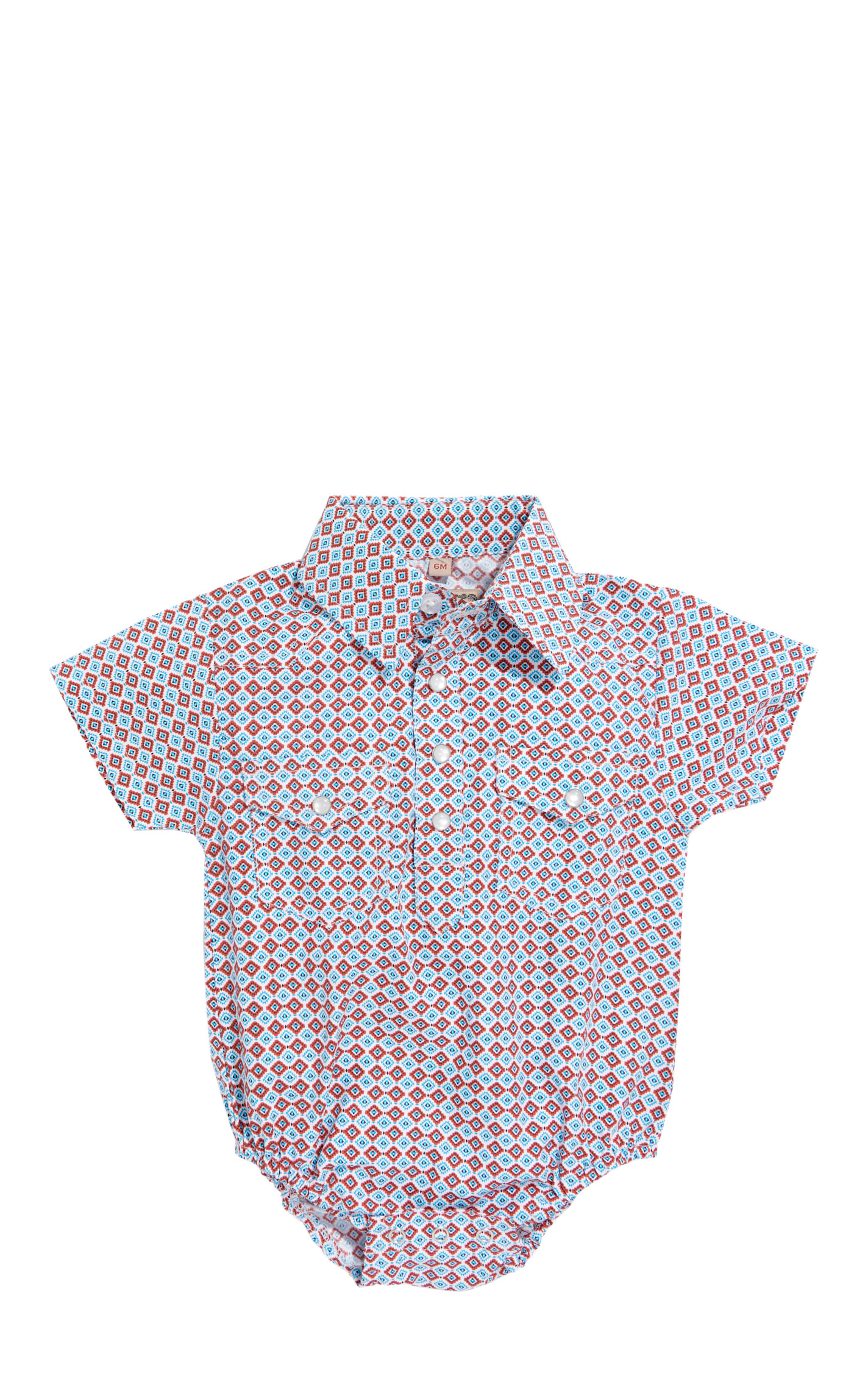 Rafter C Infant Rust & Blue Geo Print Short Sleeve Western Shirt - Image 1