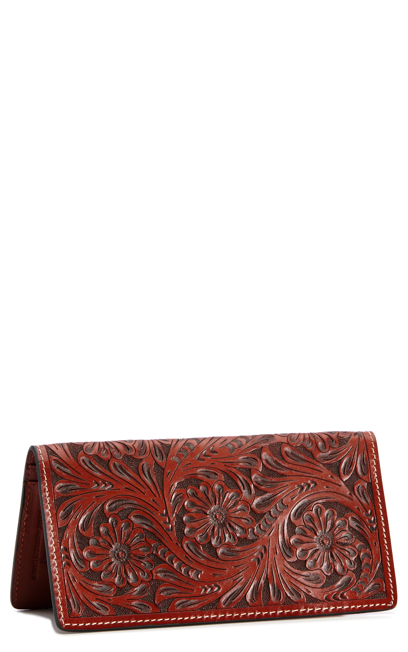 Cowboy Chrome Brown Floral Tooled Rodeo Wallet - Image 1