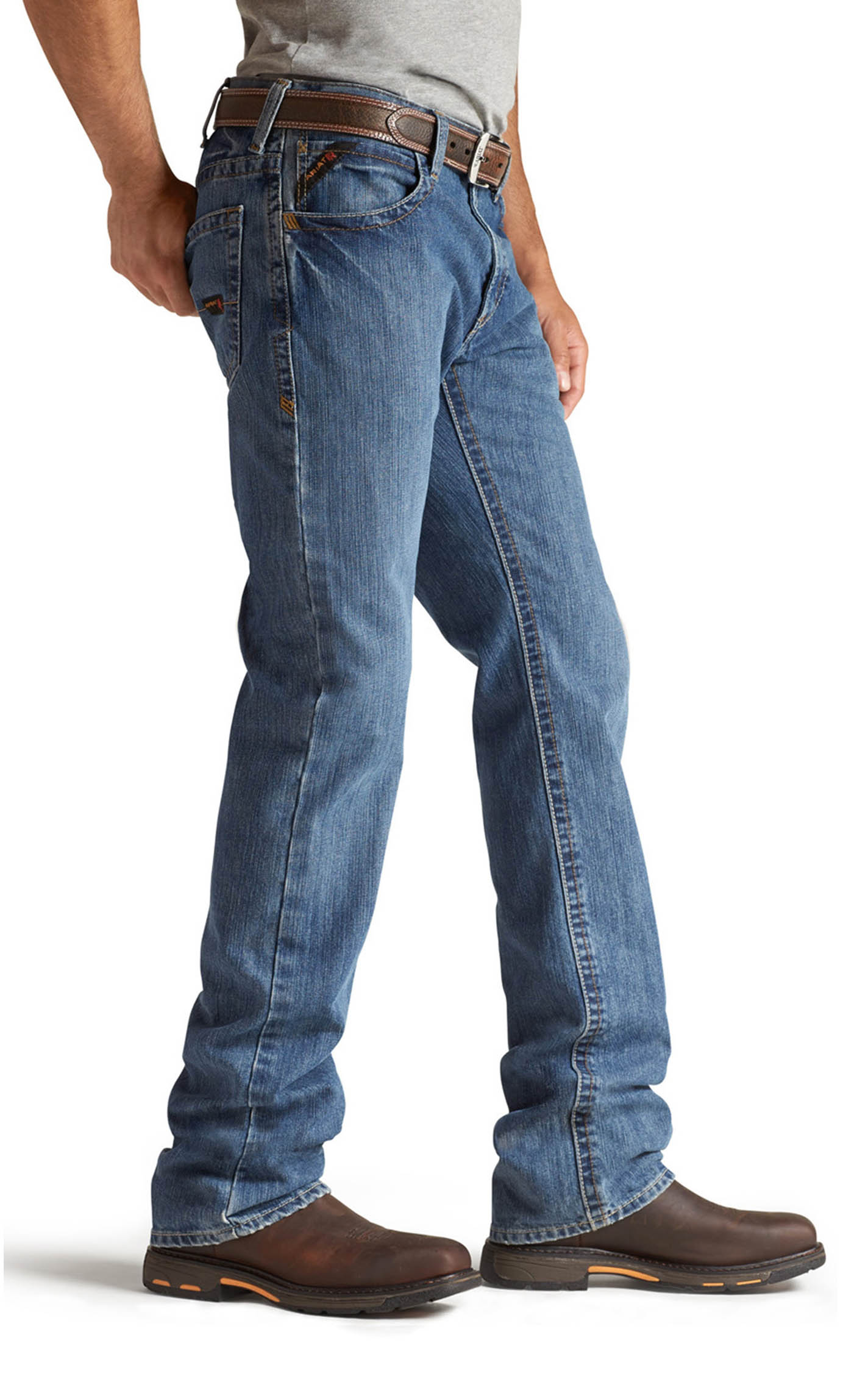Ariat Men's FR M4 Medium Wash Relaxed Fit Basic Boot Cut Work Jeans - Image 1