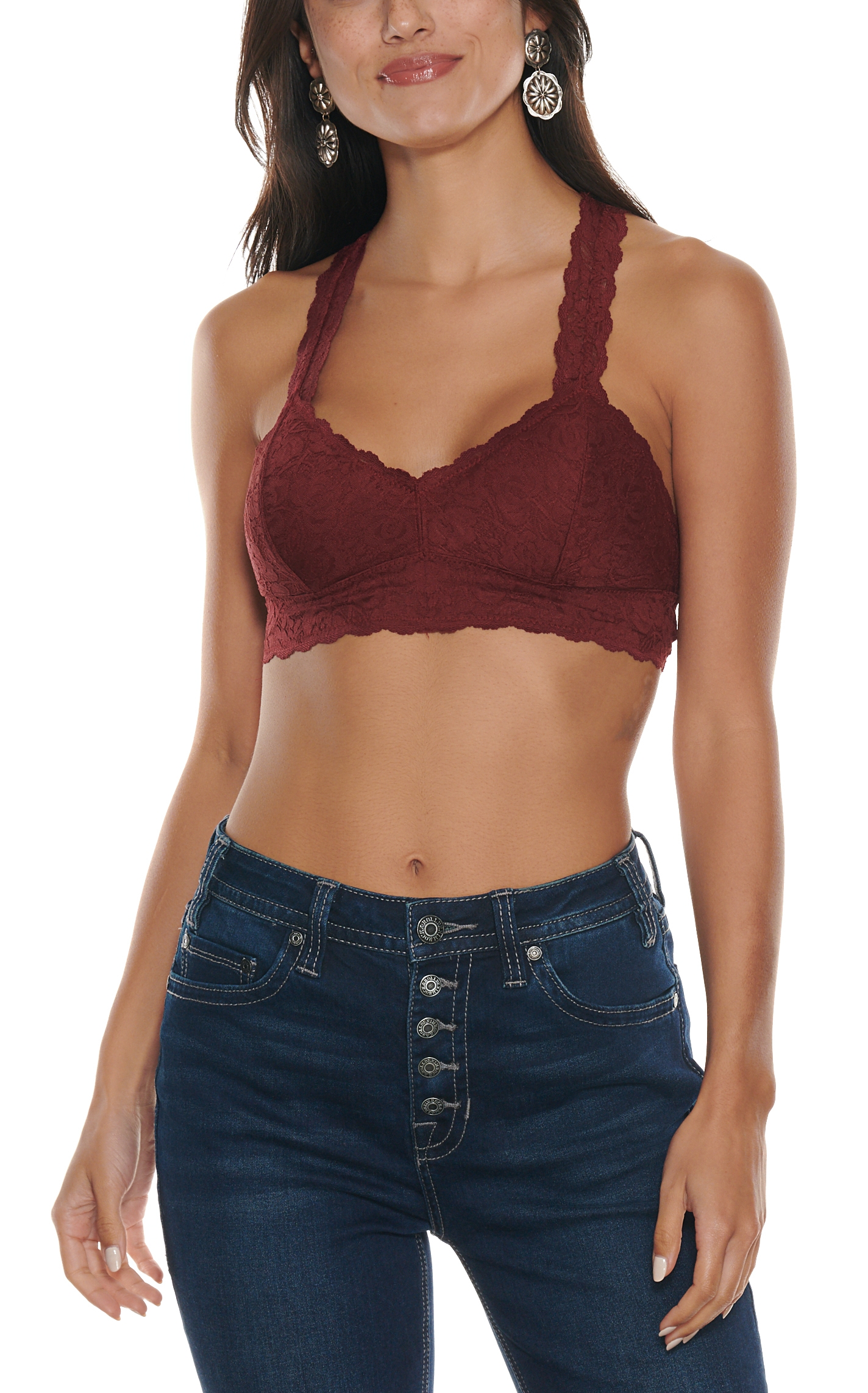 Wishlist Women's Burgundy Lace Padded Racerback Bralette - Image 1