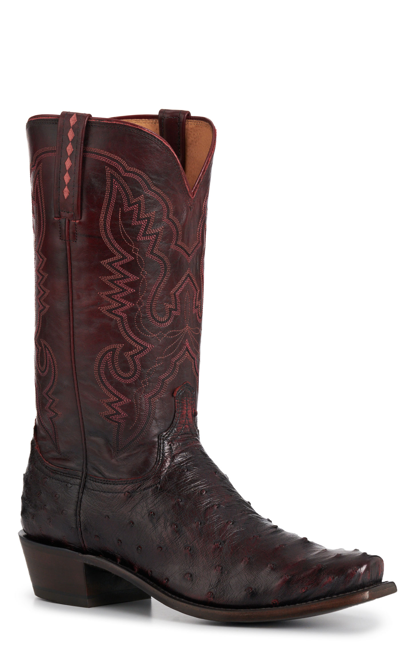 Lucchese Men’s Black Cherry Full Quill Ostrich 7 Toe Exotic Cowboy Boots - Image 1