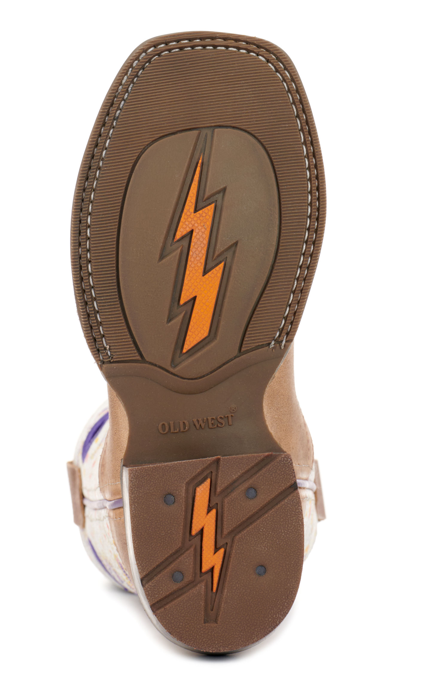 Old West Kids' Light Brown and Rainbow Crackle Wide Square Toe Cowboy Boots - Image 1