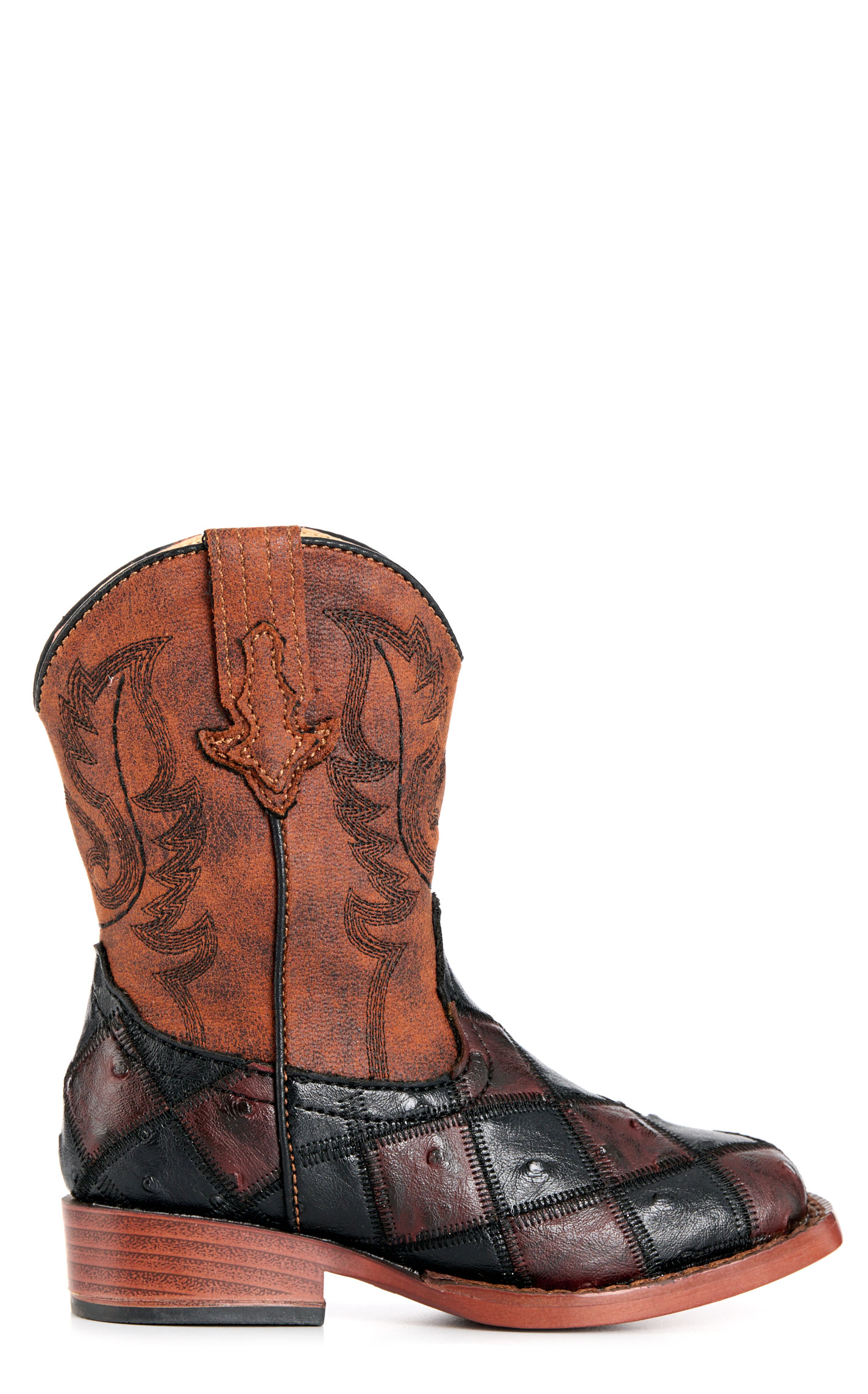 Roper Bird Blocks Toddler Burgundy & Black Faux Ostrich Cowboy Boots - Image 1